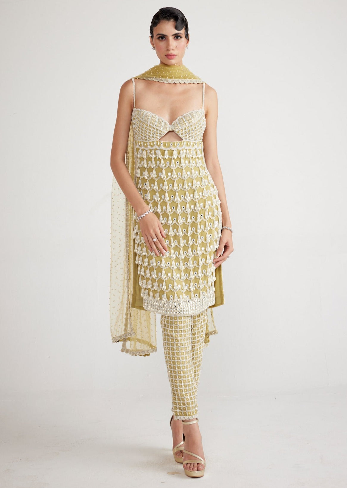 Fern Green Chandelier Pearl Drop Kurta Set