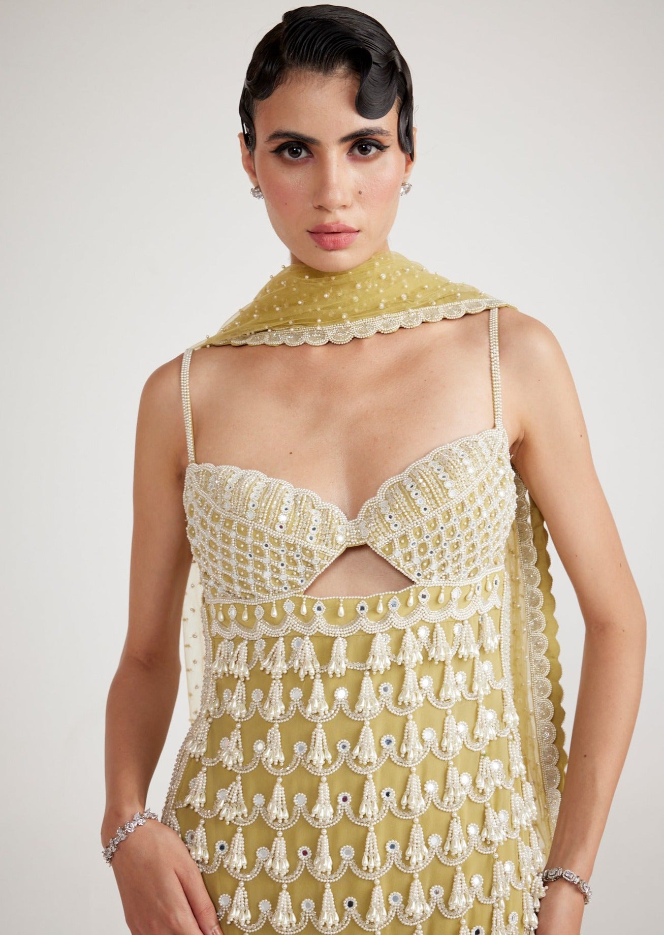 Fern Green Chandelier Pearl Drop Kurta Set