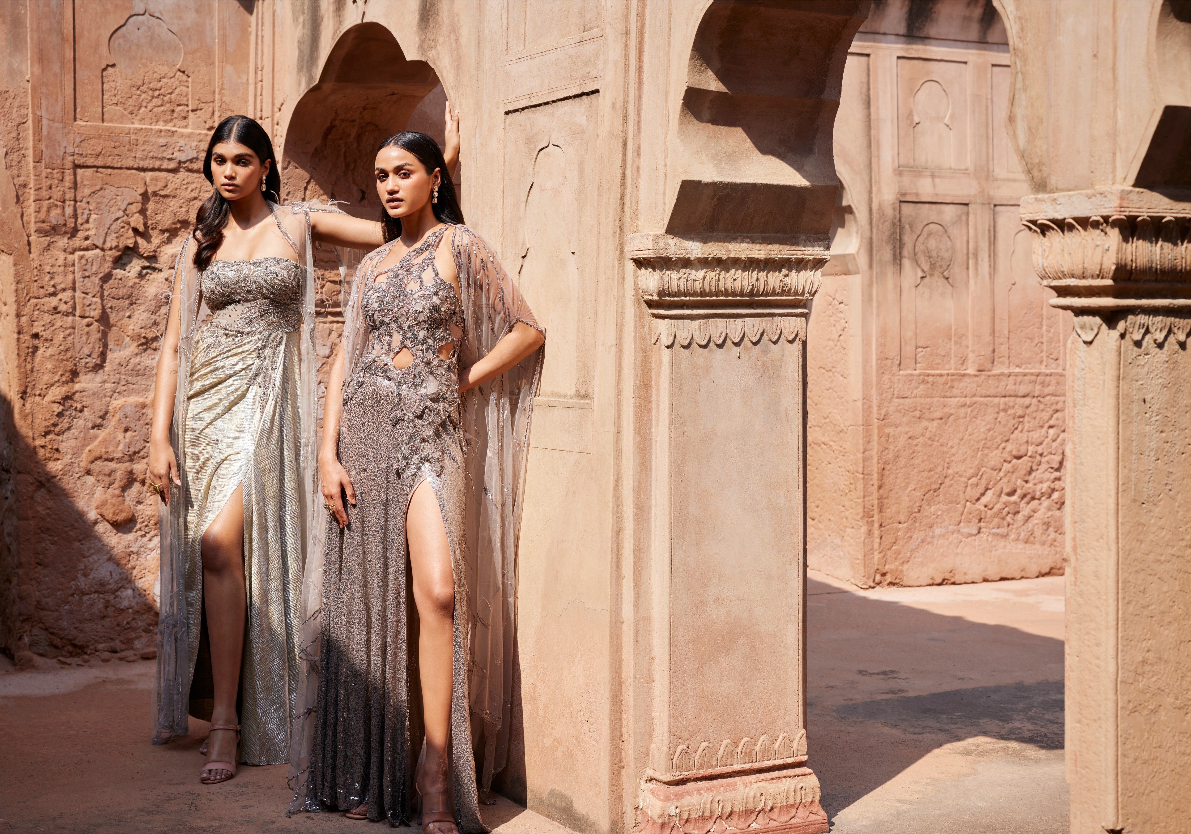 Circe Pale Gunmetal Shimmer Gown