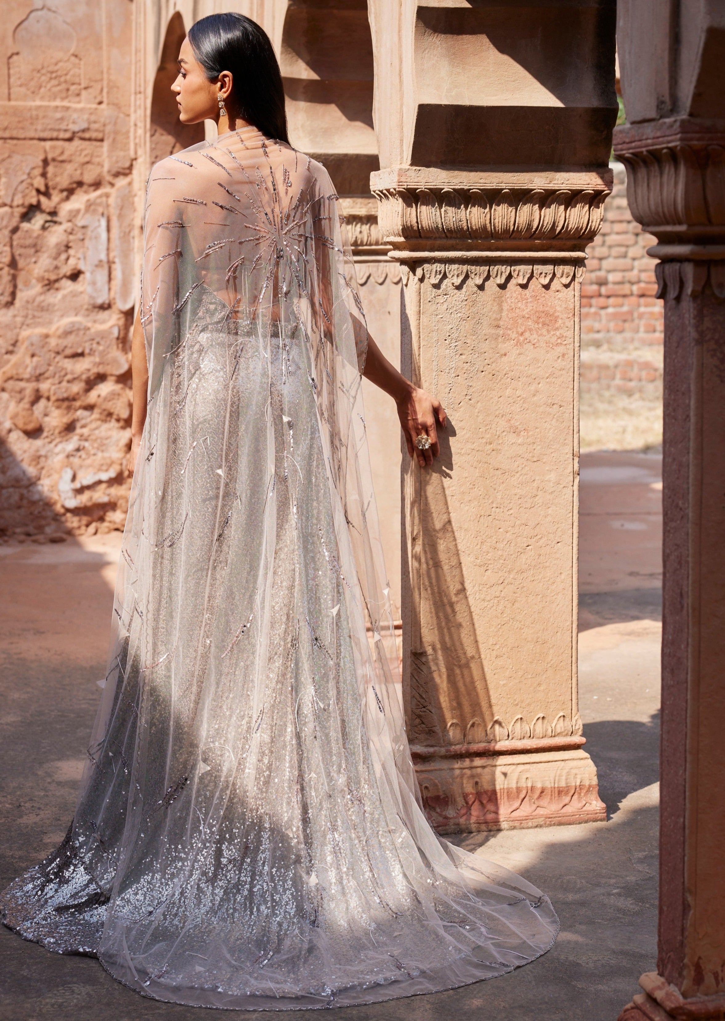 Circe Pale Gunmetal Shimmer Gown