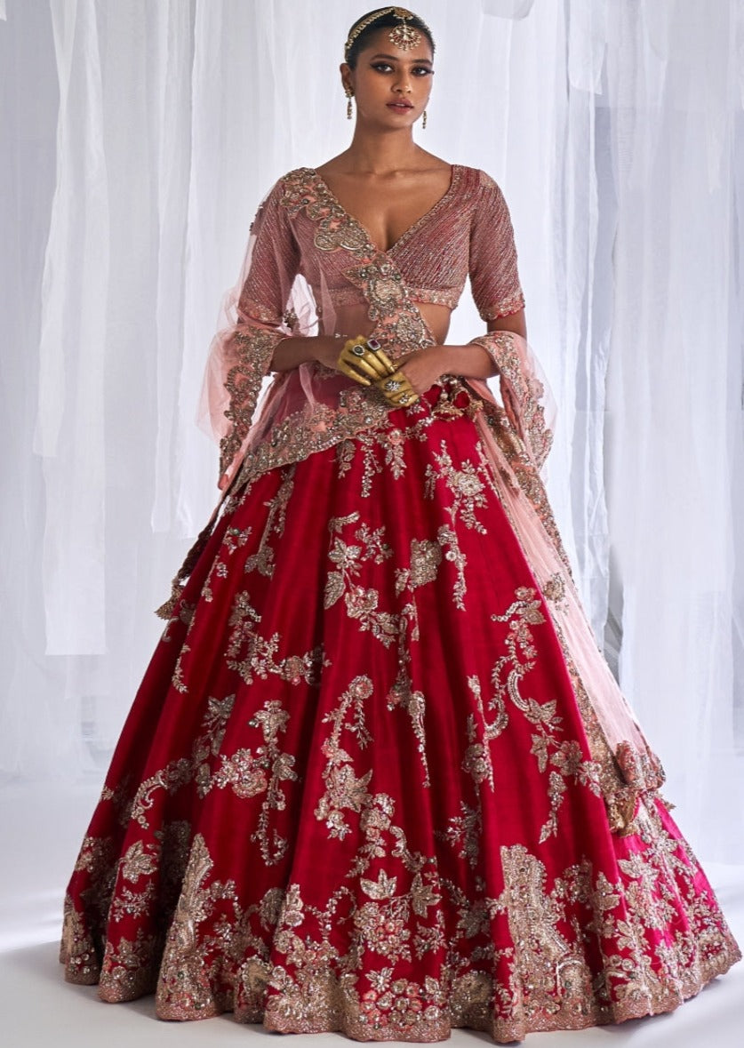Daisy Maroon Raw Silk Bridal Lehenga Set