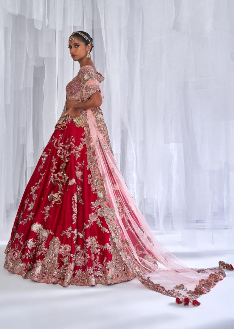Daisy Maroon Raw Silk Bridal Lehenga Set