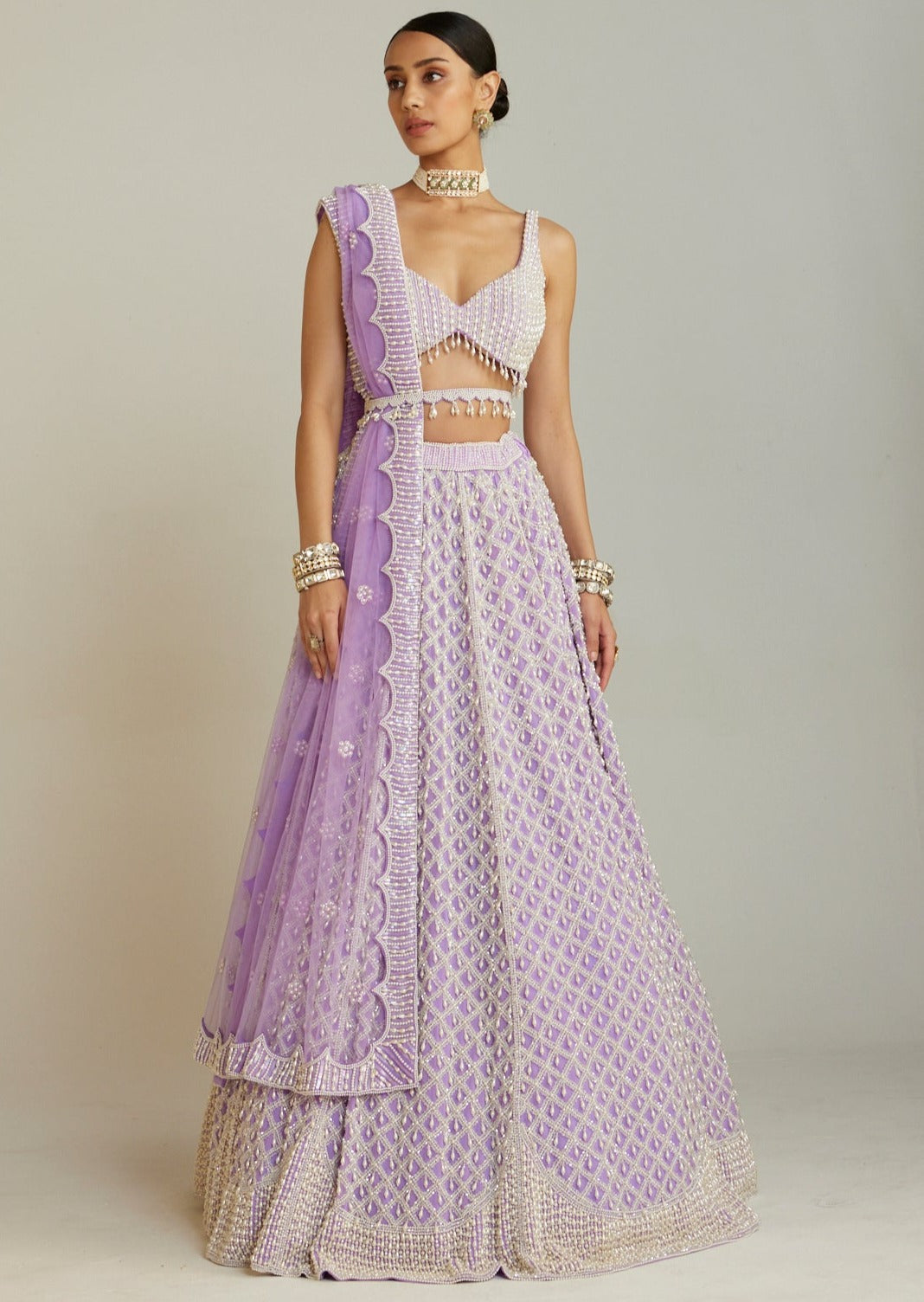 Lilac Pearl Drop Lehenga Set