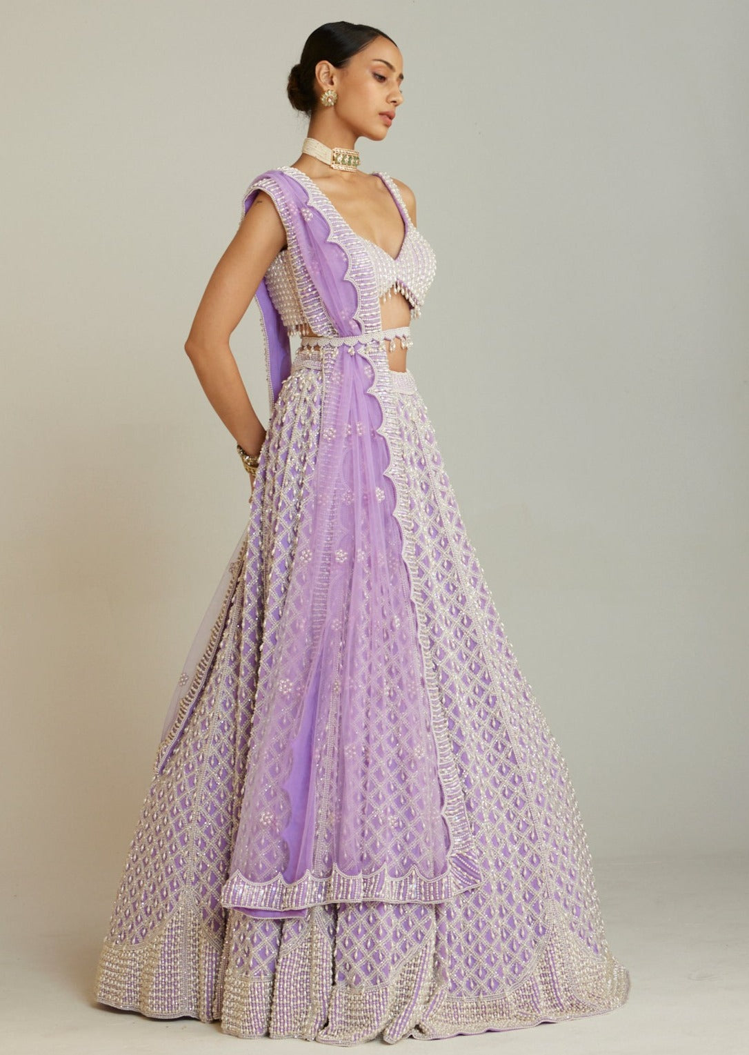 Lilac Pearl Drop Lehenga Set