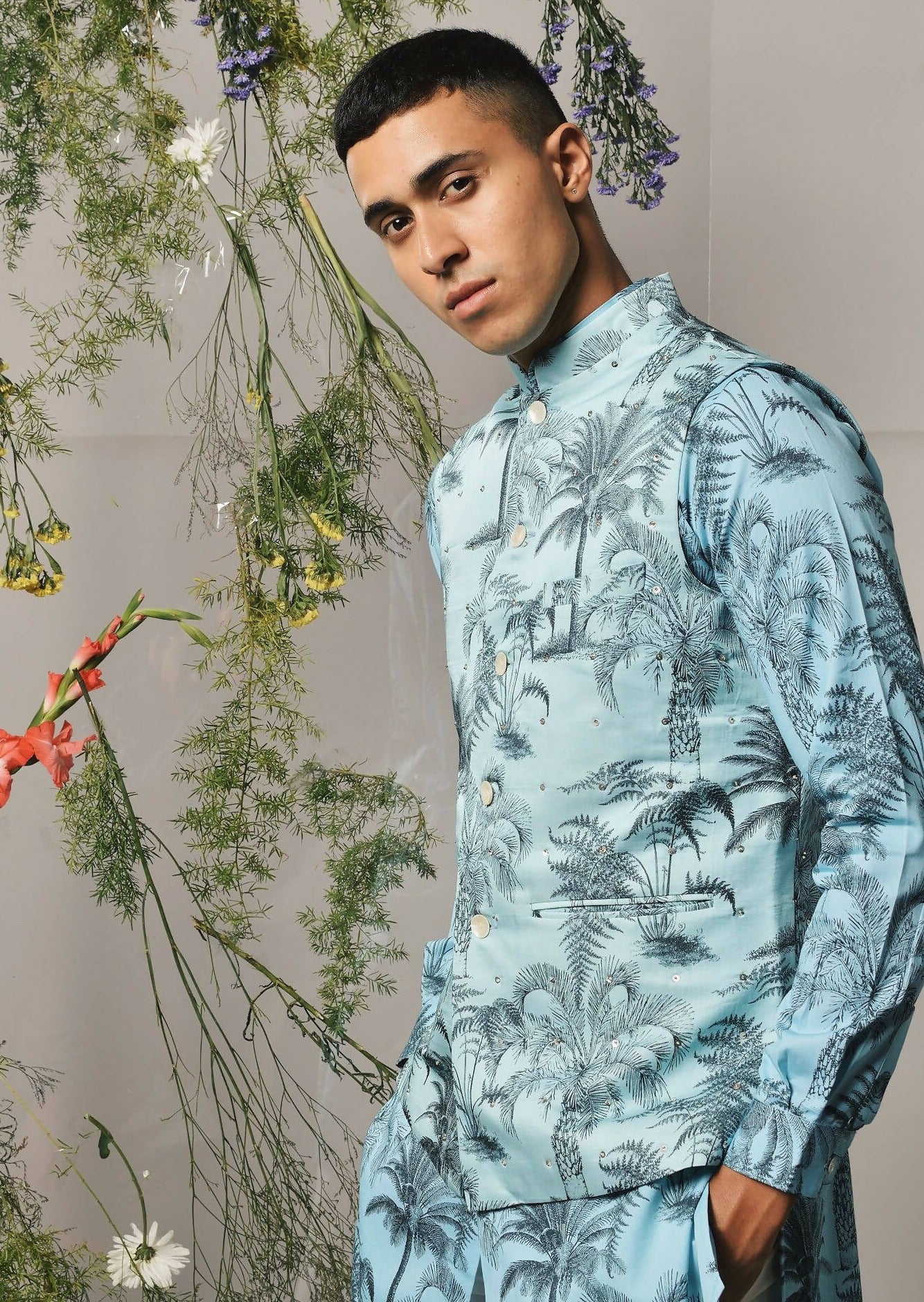 Blue Palermo Embroidered Bandi