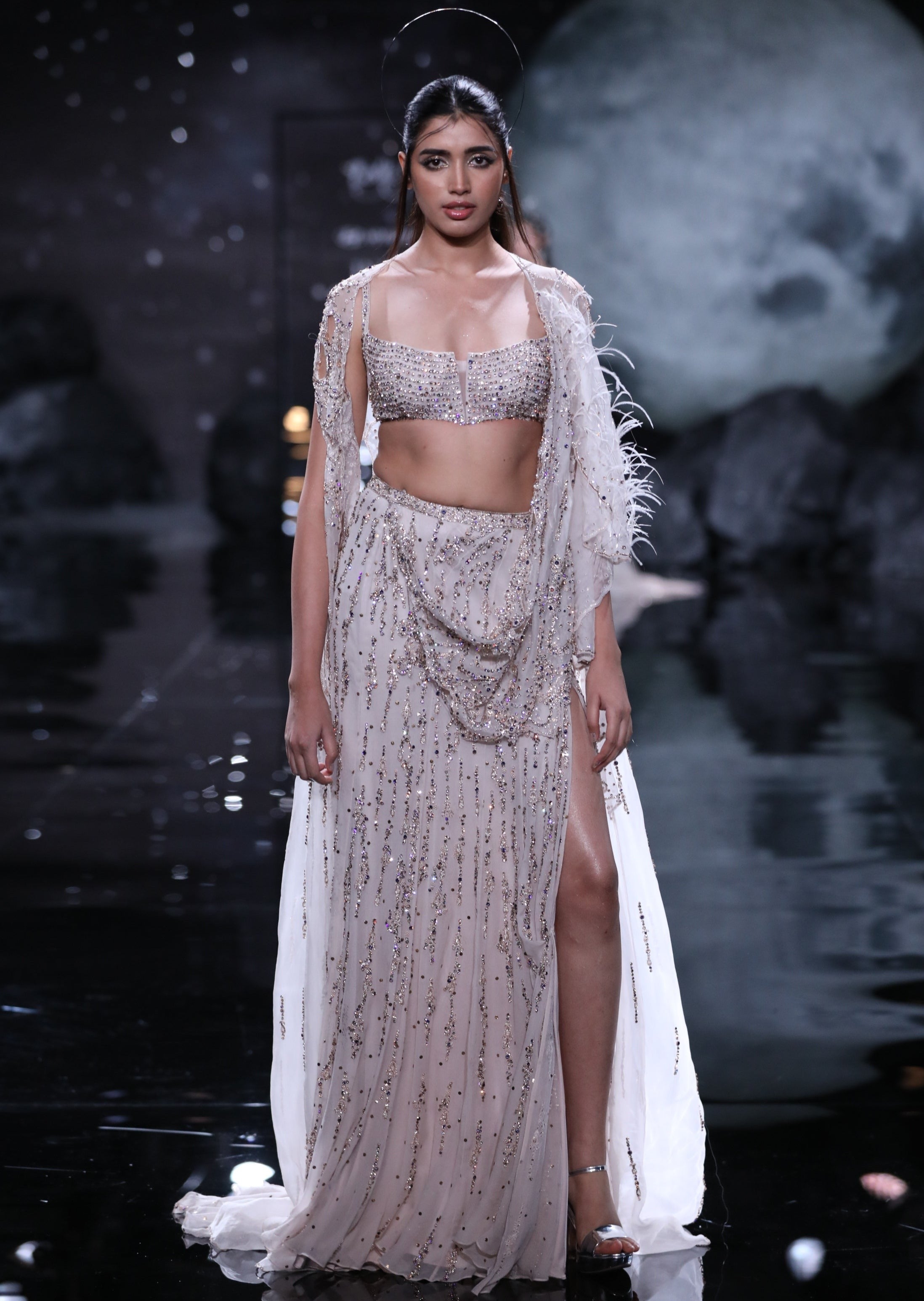Cynthia Chiffon Crystal Draped Skirt Sari