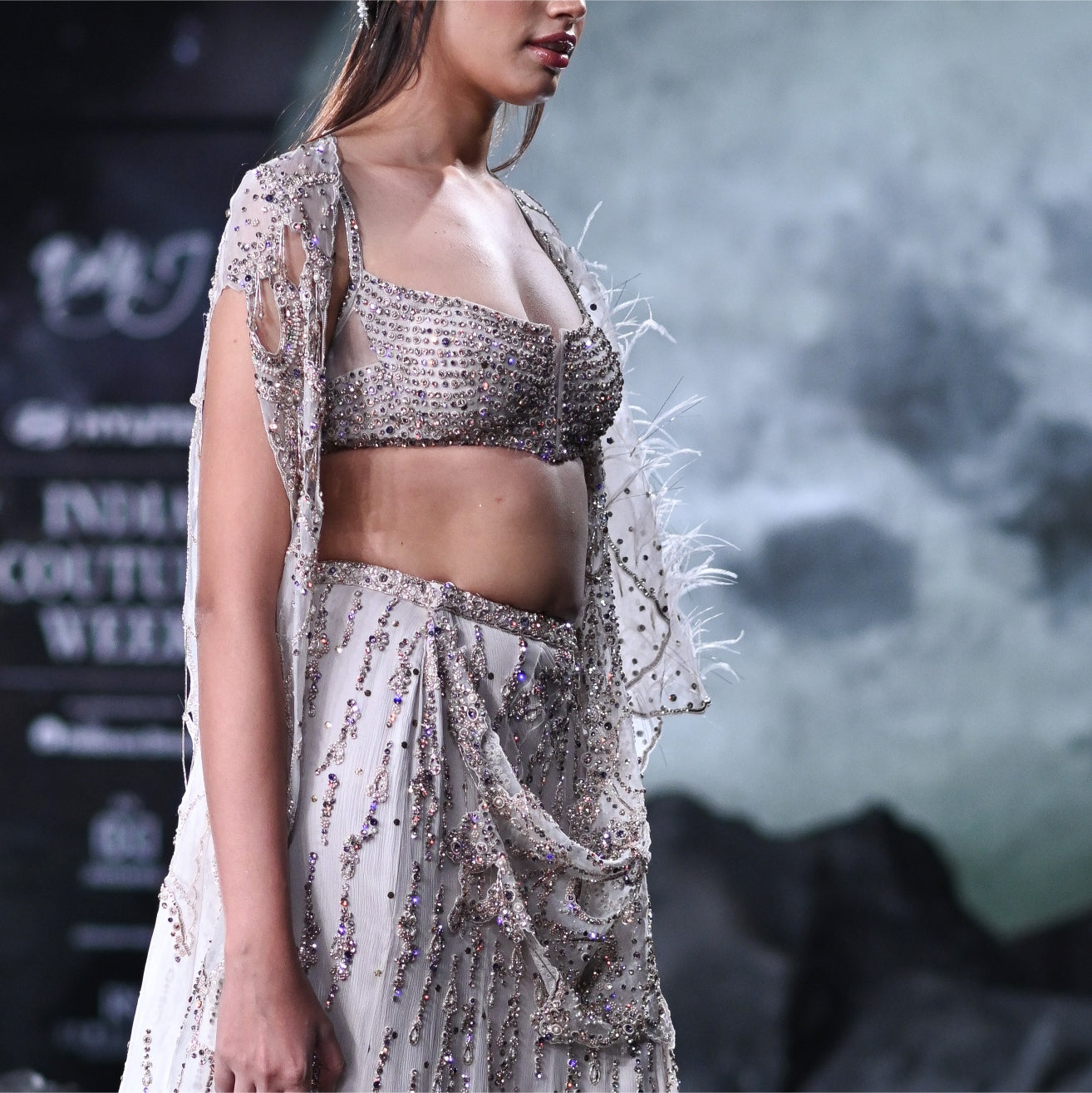 Cynthia Chiffon Crystal Draped Skirt Sari
