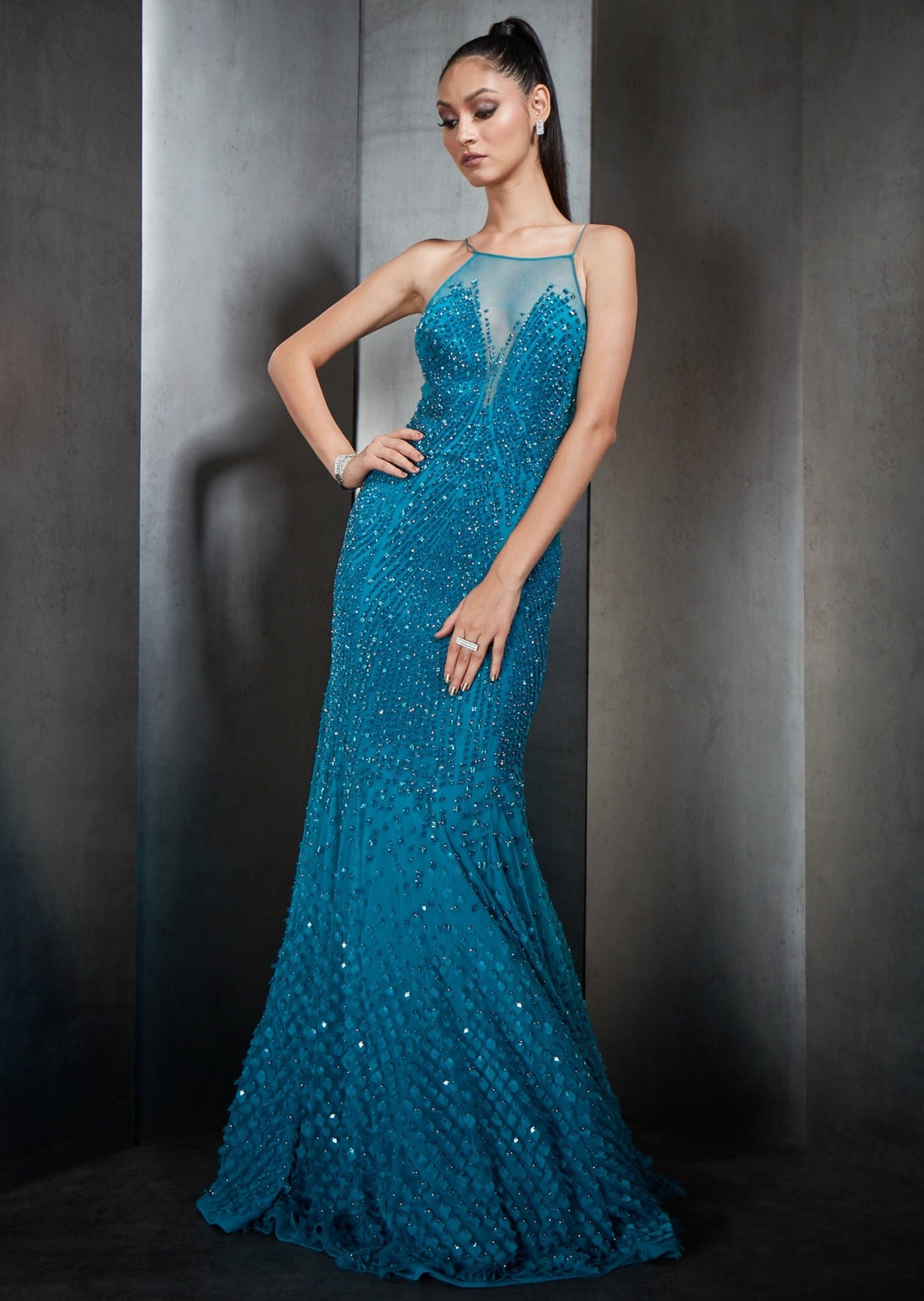 Heavily Embellished Fish Cut Gown