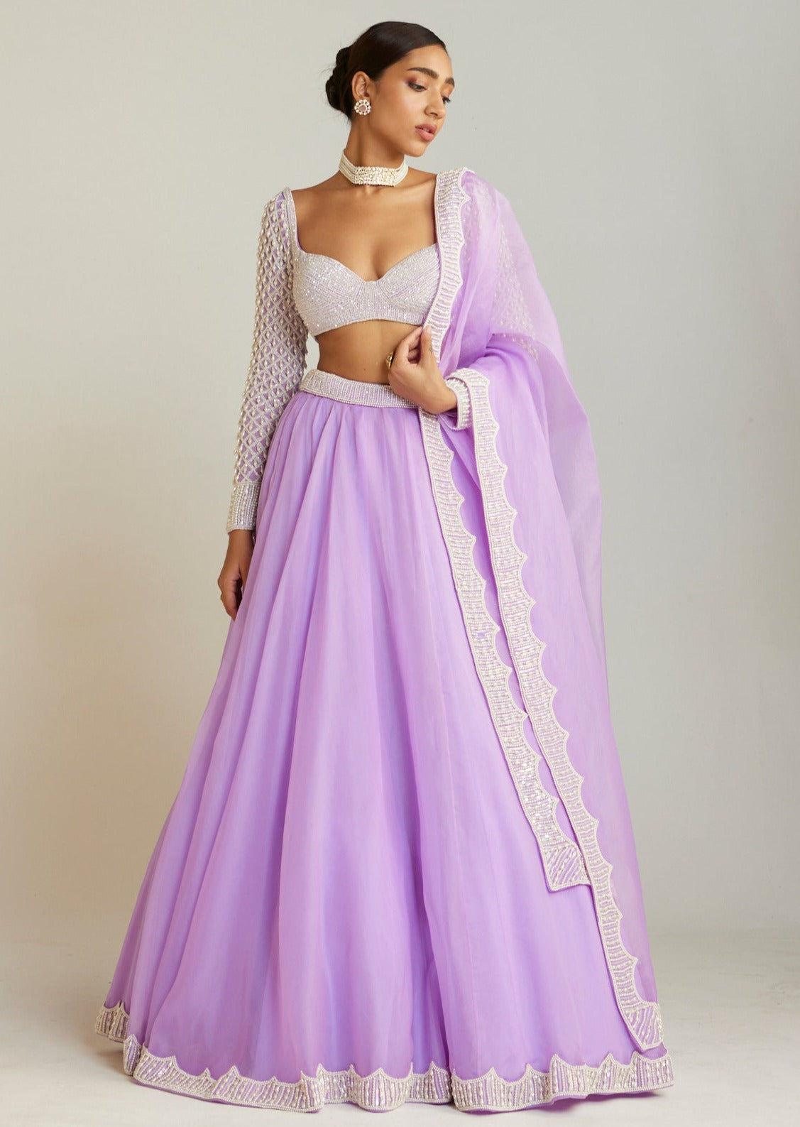 Lilac Organza Lehenga Set