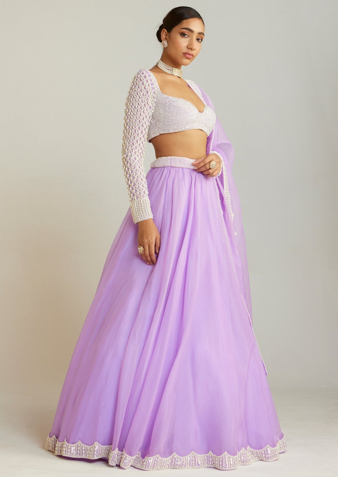 Lilac Organza Lehenga Set