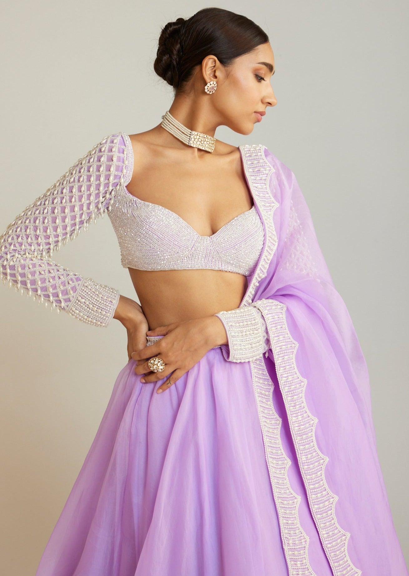 Lilac Organza Lehenga Set