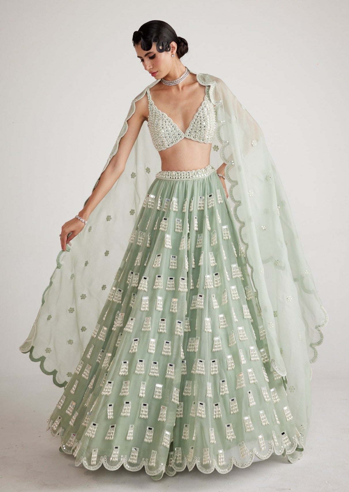 Powder Mint Green Chandelier Drop Lehenga Set