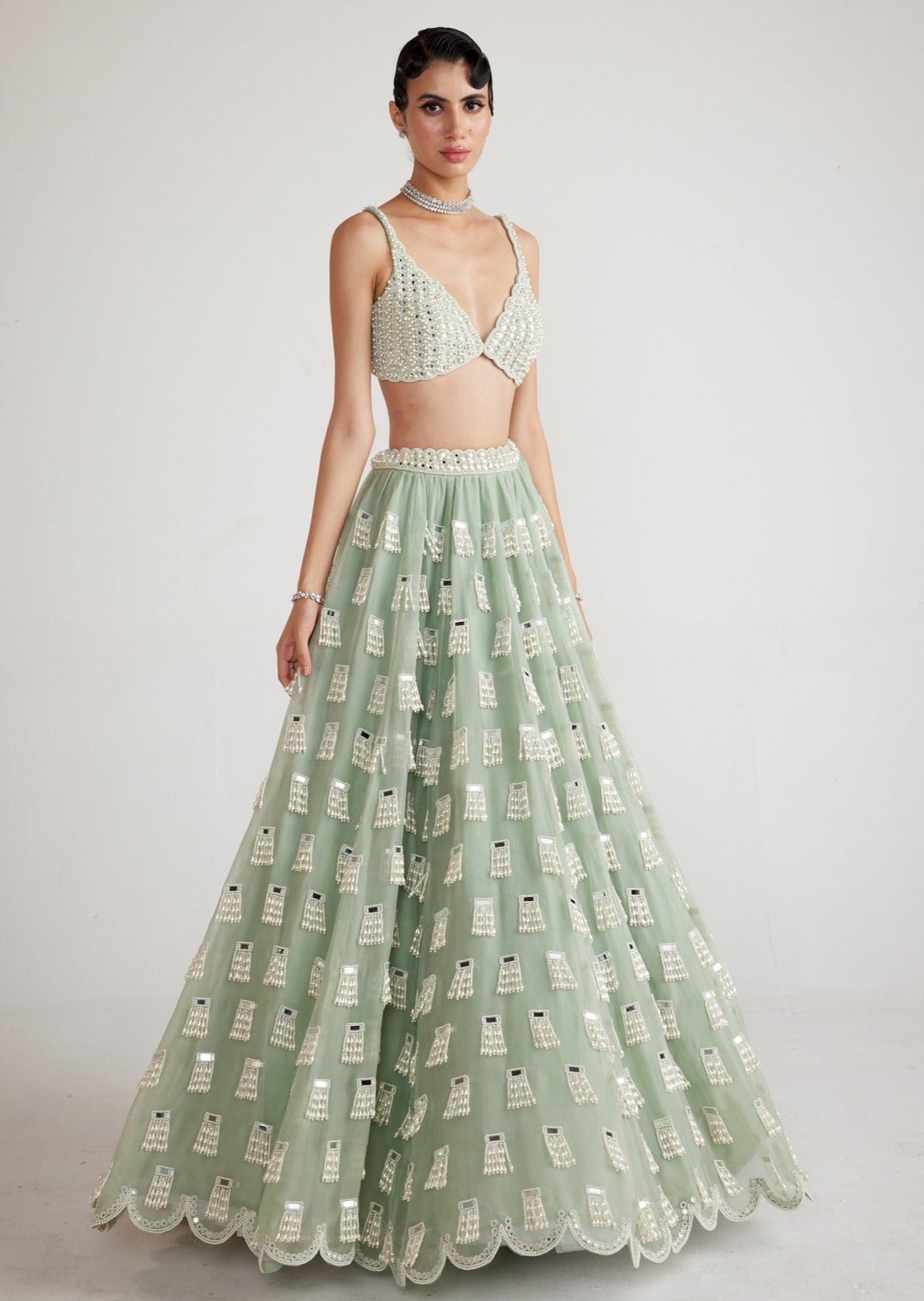 Powder Mint Green Chandelier Drop Lehenga Set