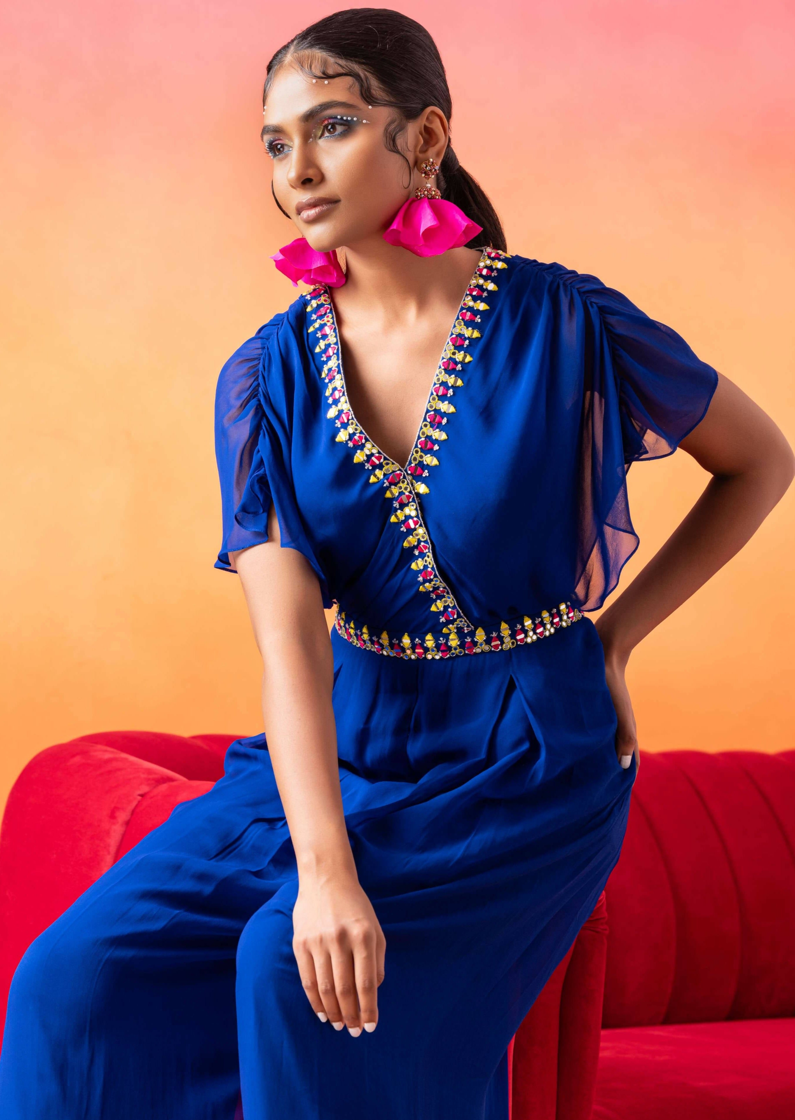 Electric Blue Pre-Draped Jumpsuit