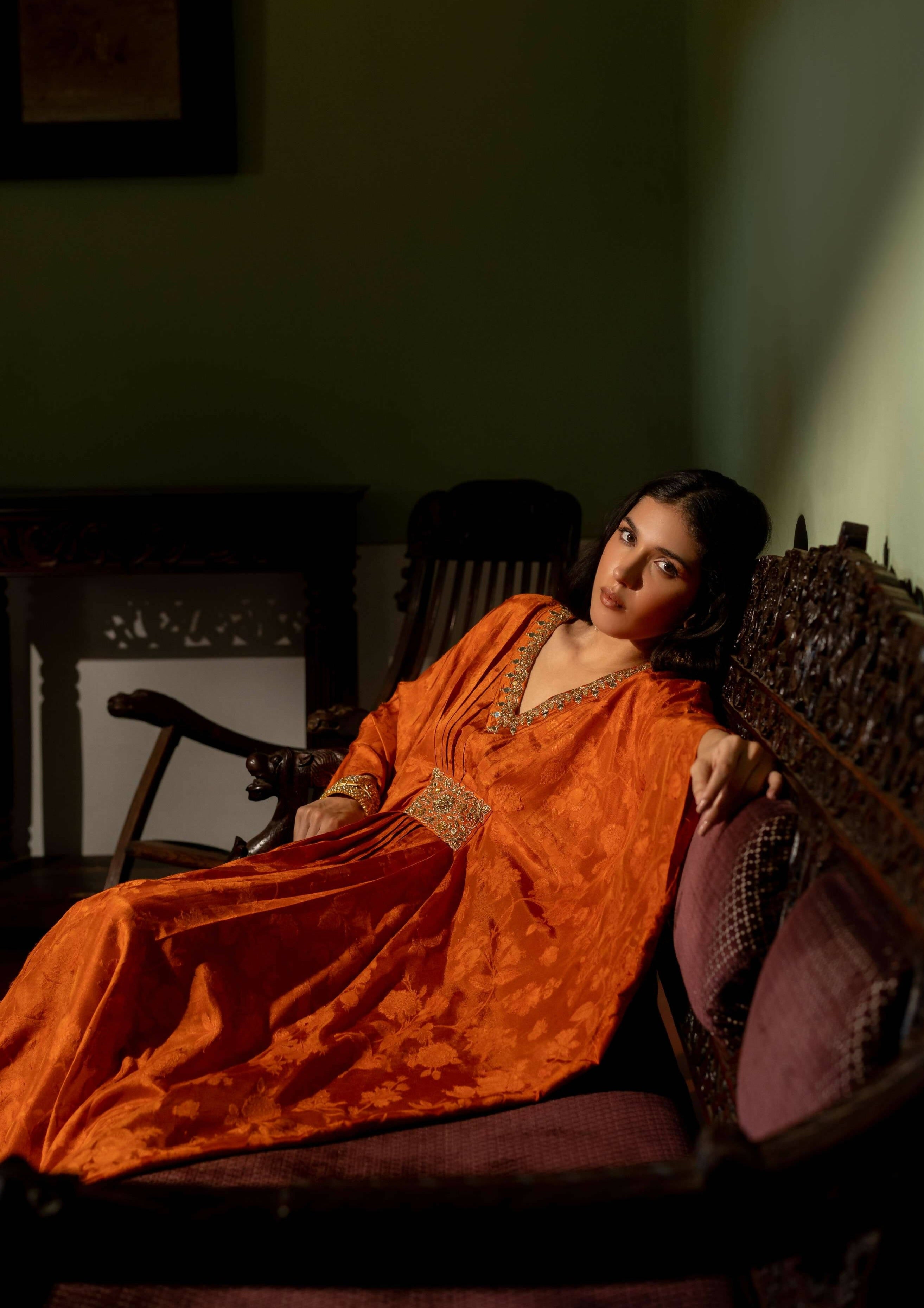 Burnt Orange Self Woven Kaftan
