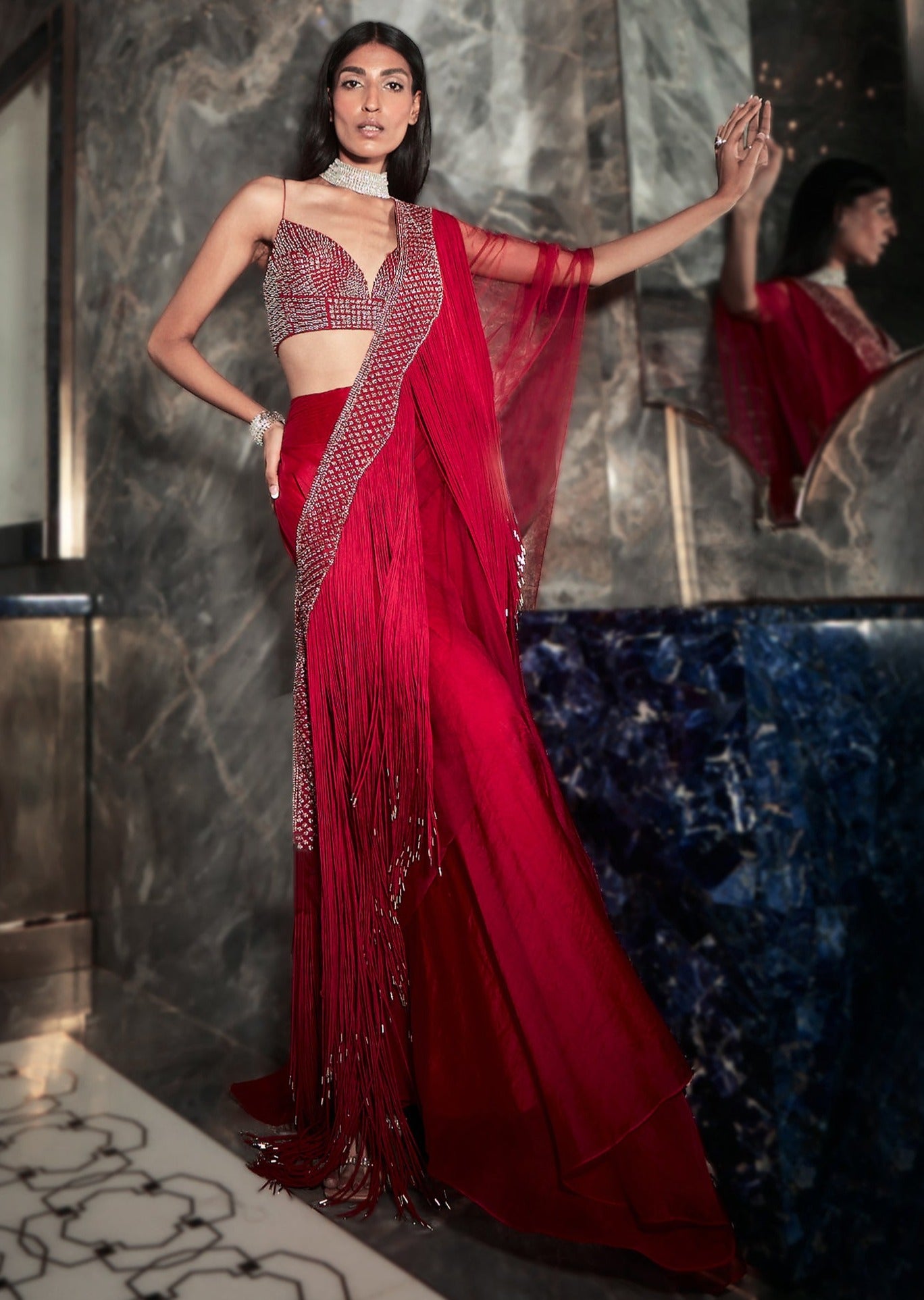 Galena Fringe Drape Lehenga Set