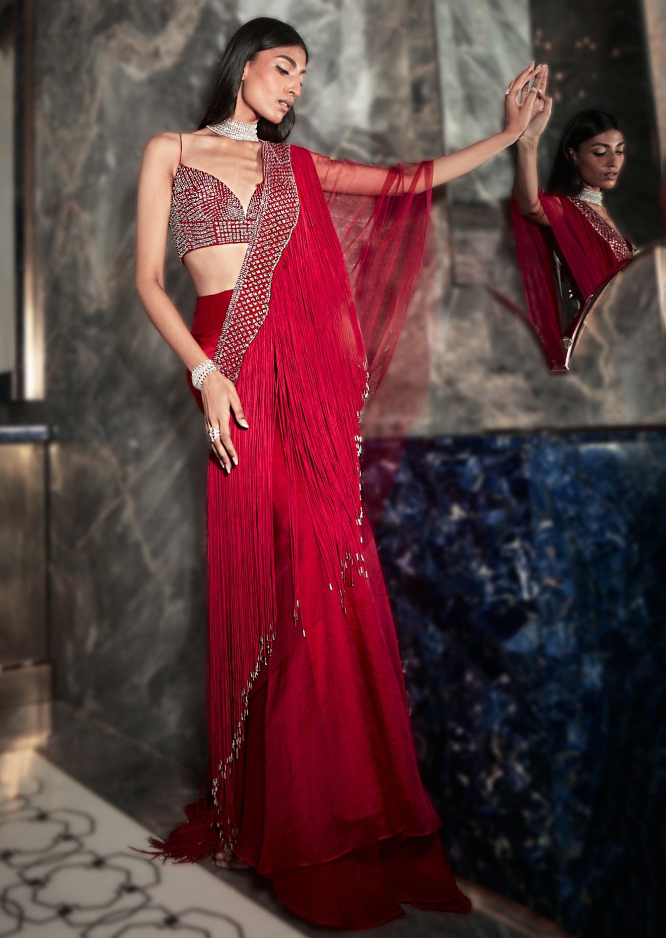 Galena Fringe Drape Lehenga Set
