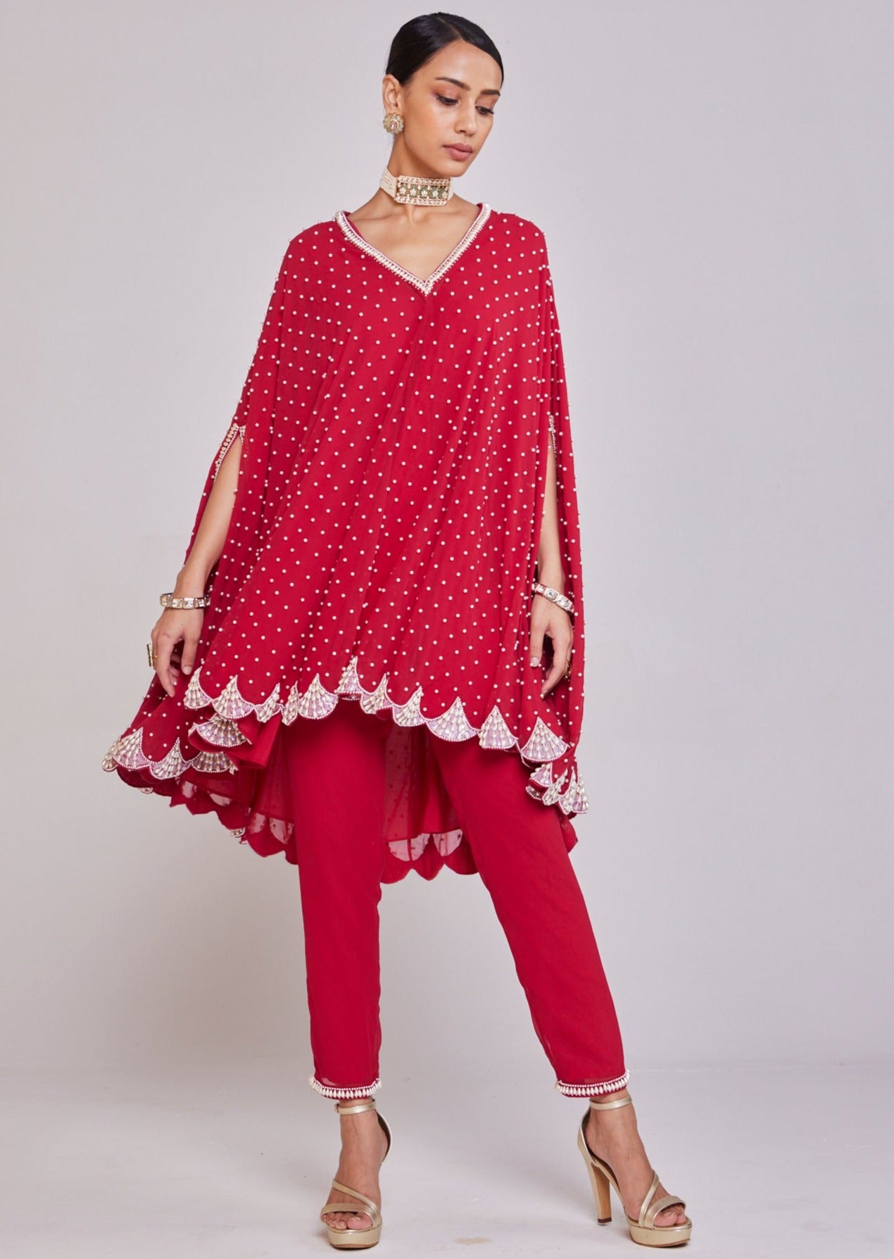 Crimson Red Asymmetrical Cape Set