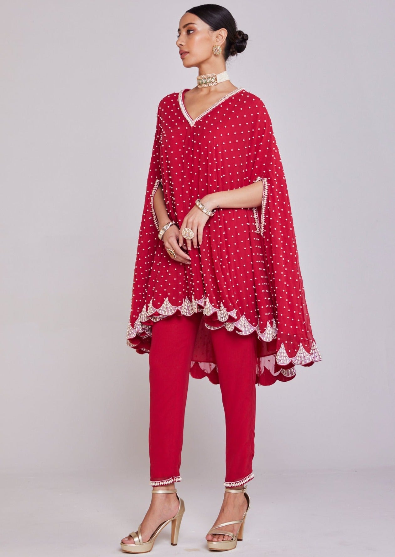 Crimson Red Asymmetrical Cape Set