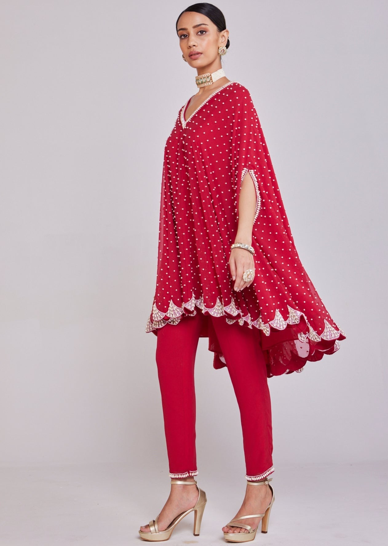 Crimson Red Asymmetrical Cape Set