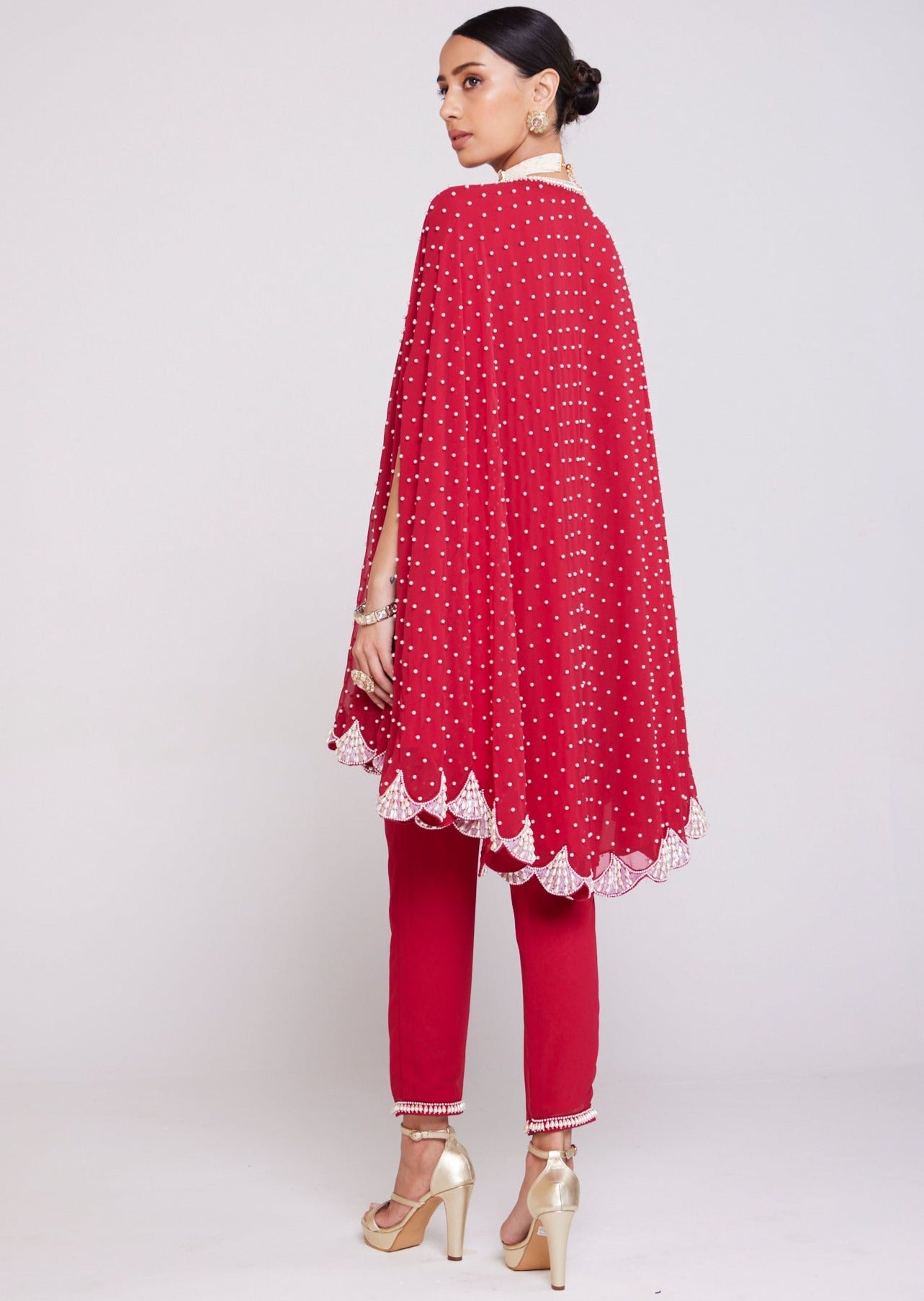 Crimson Red Asymmetrical Cape Set