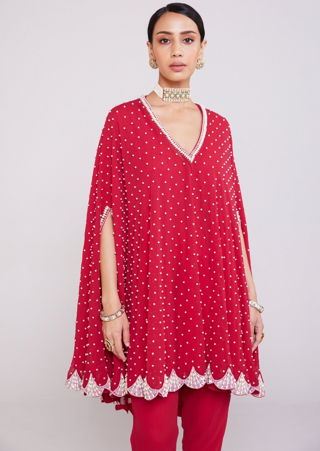 Crimson Red Asymmetrical Cape Set