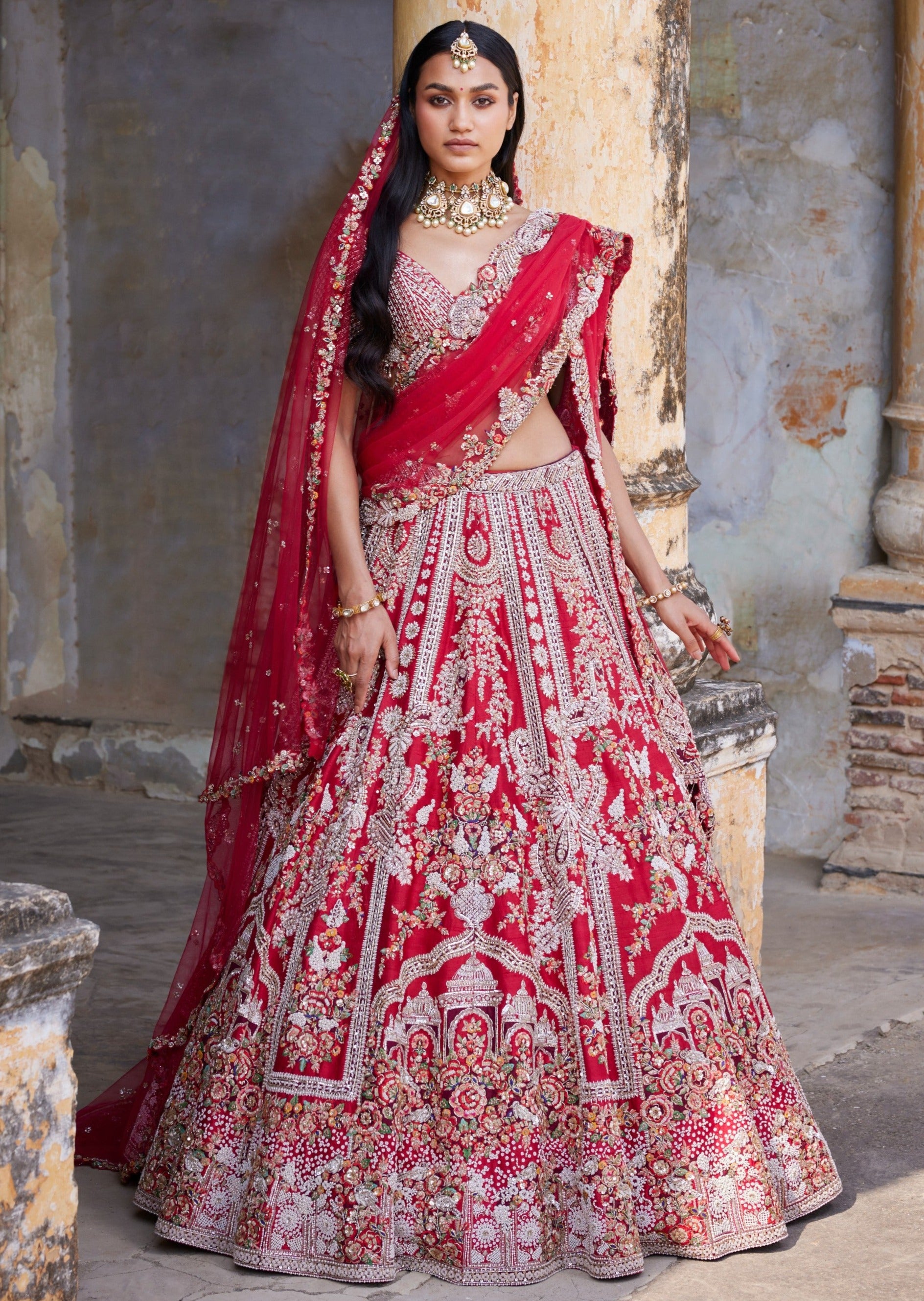 Eleni Maroon Raw Silk Bridal Lehenga