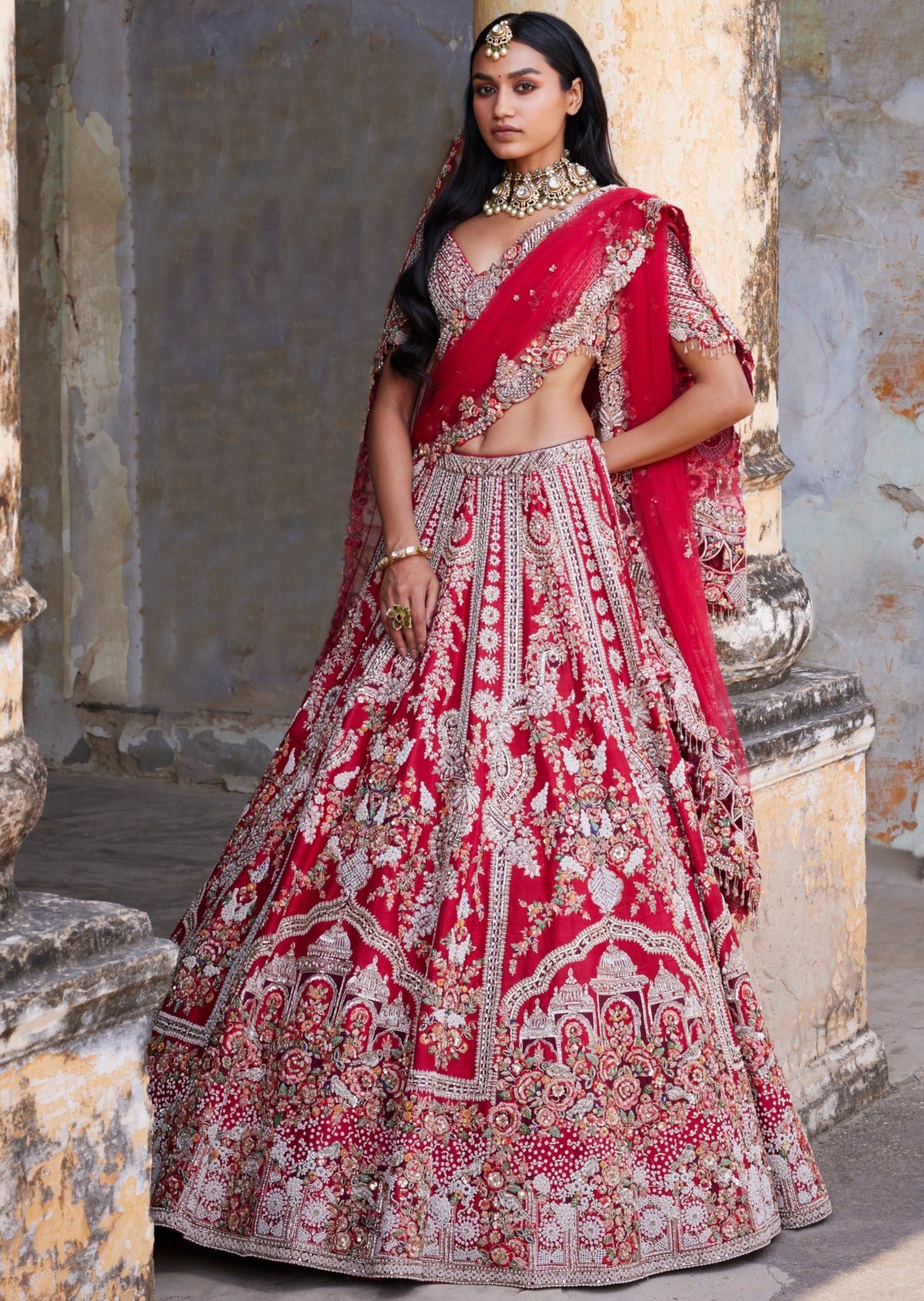 Eleni Maroon Raw Silk Bridal Lehenga