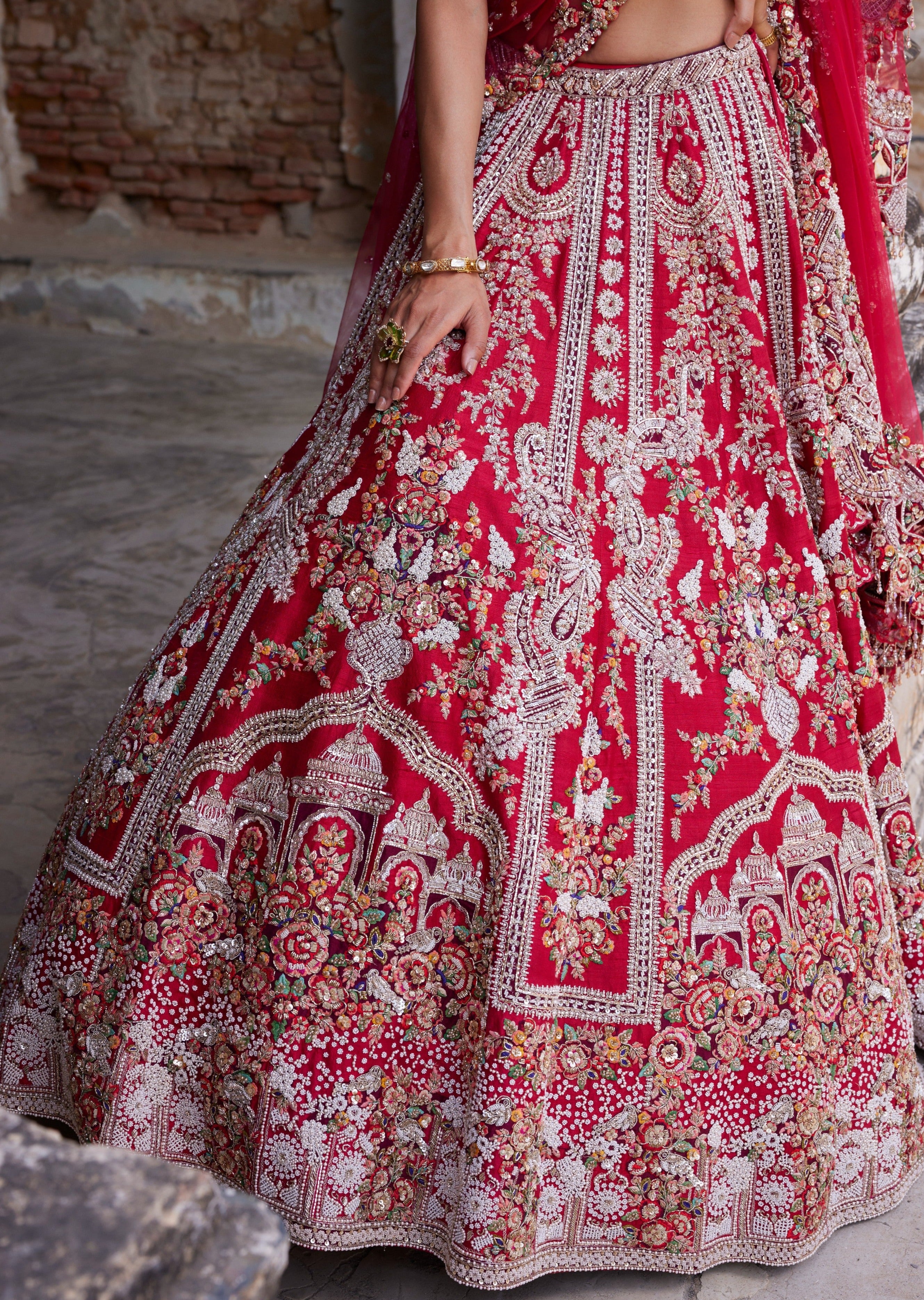 Eleni Maroon Raw Silk Bridal Lehenga