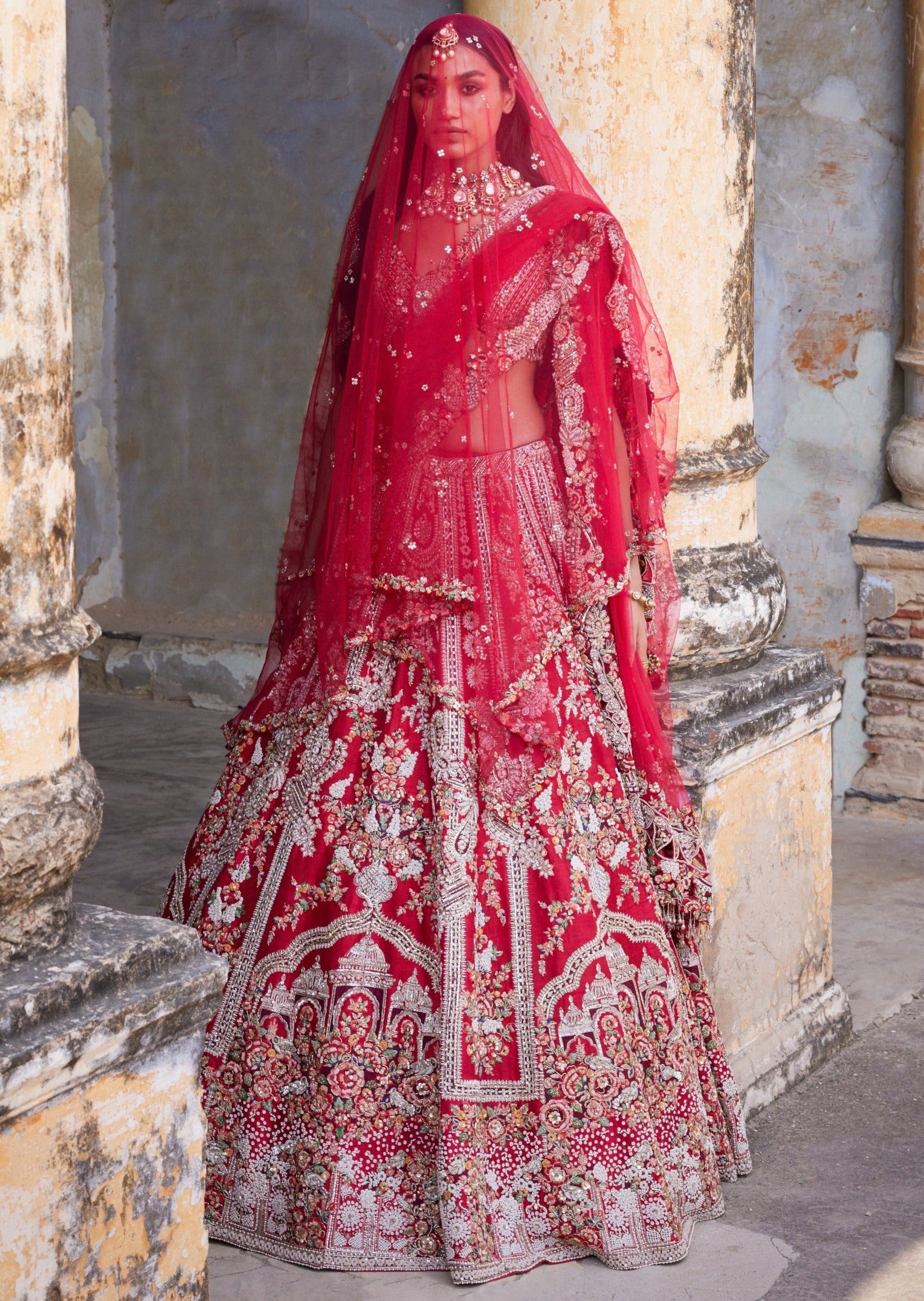 Eleni Maroon Raw Silk Bridal Lehenga