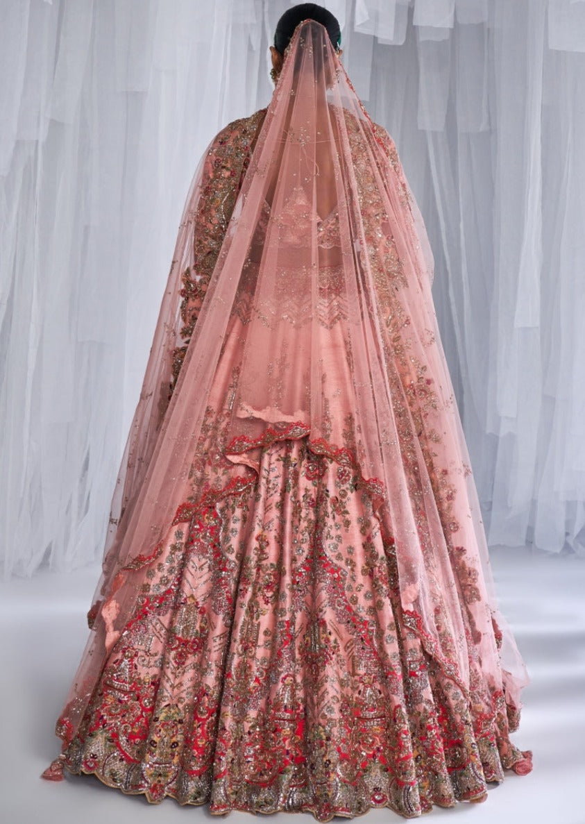 Hazel Peachy Pink Raw Silk Bridal Lehenga Set