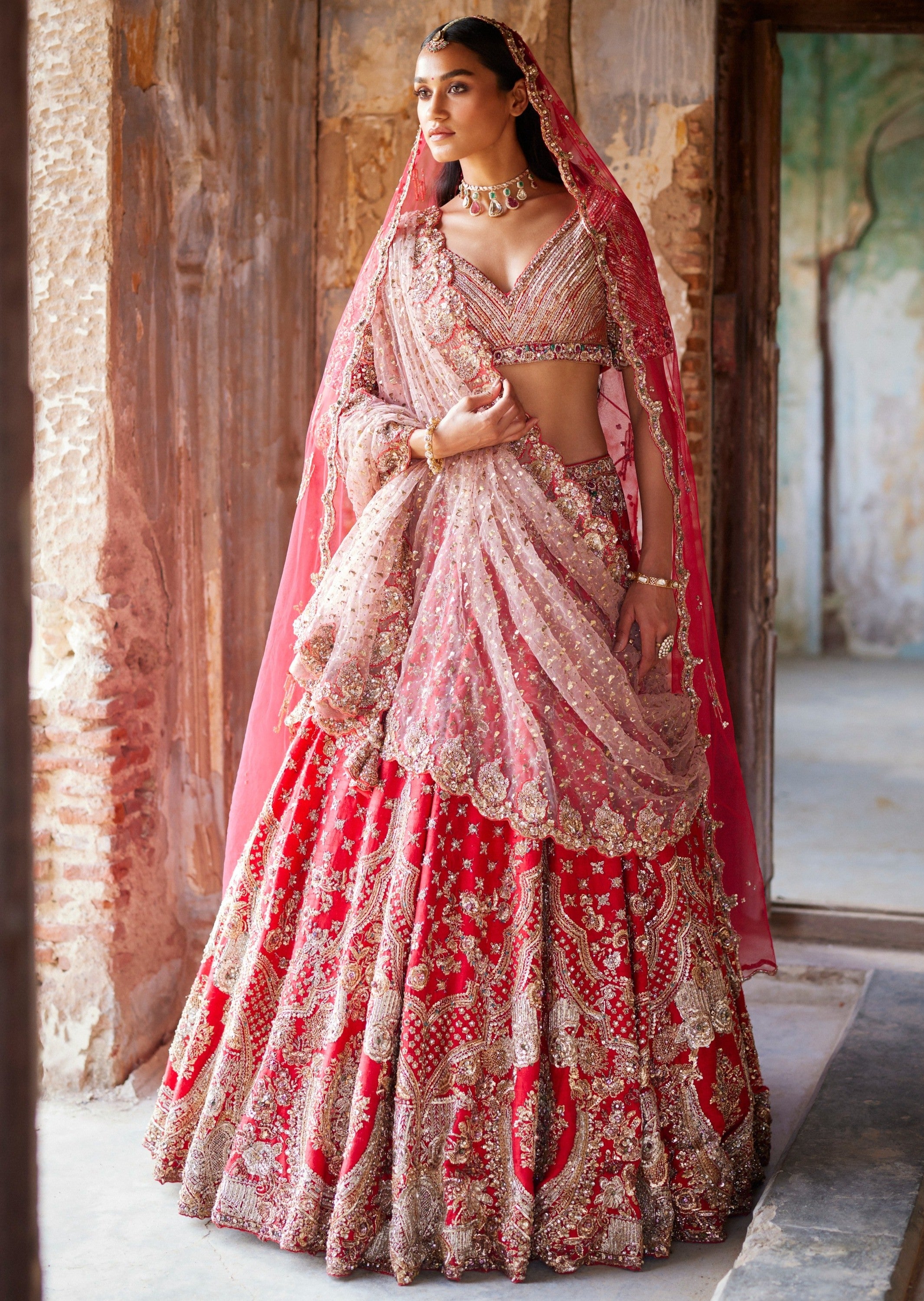 Eris Red Raw Silk Bridal Lehenga