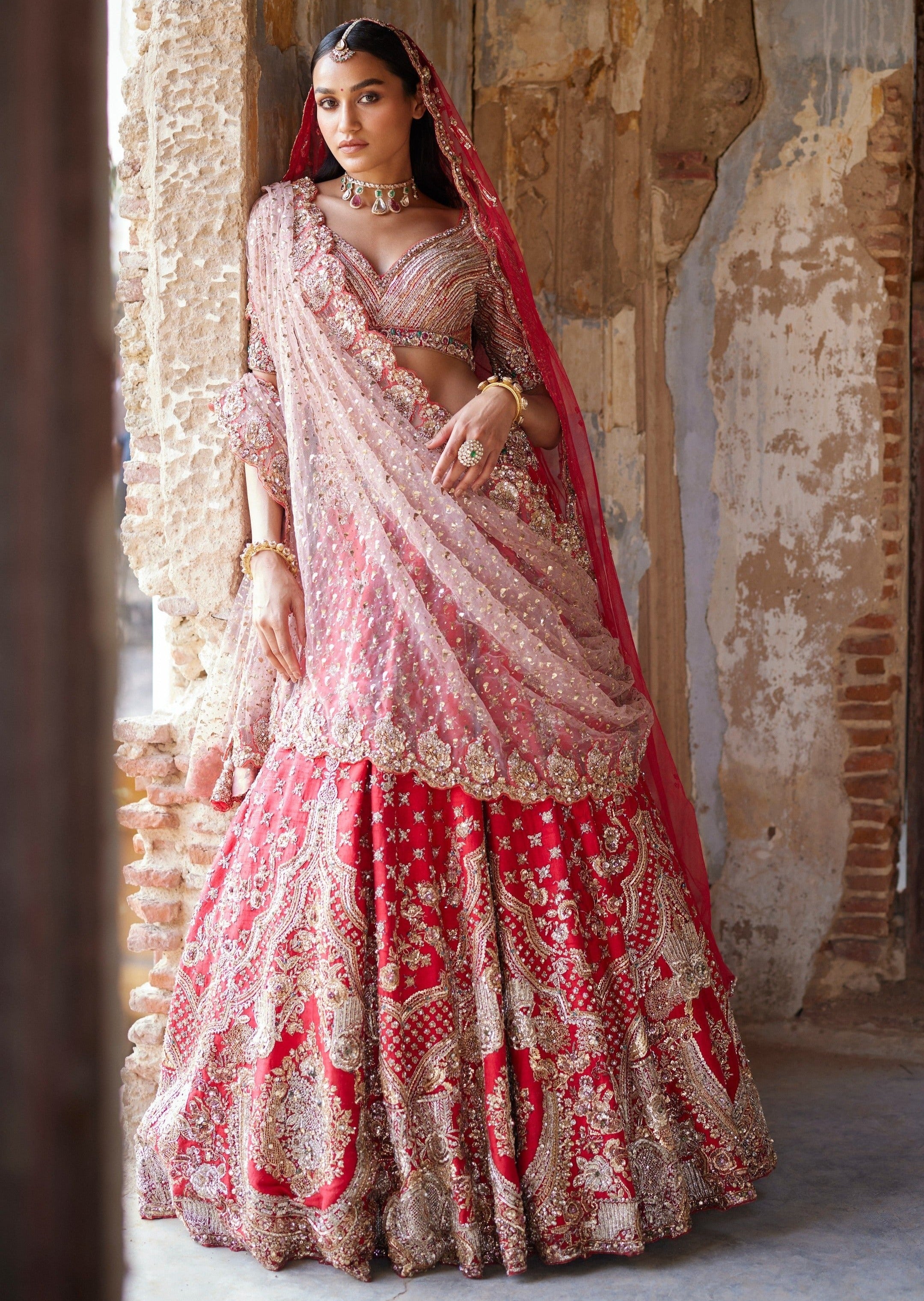 Eris Red Raw Silk Bridal Lehenga