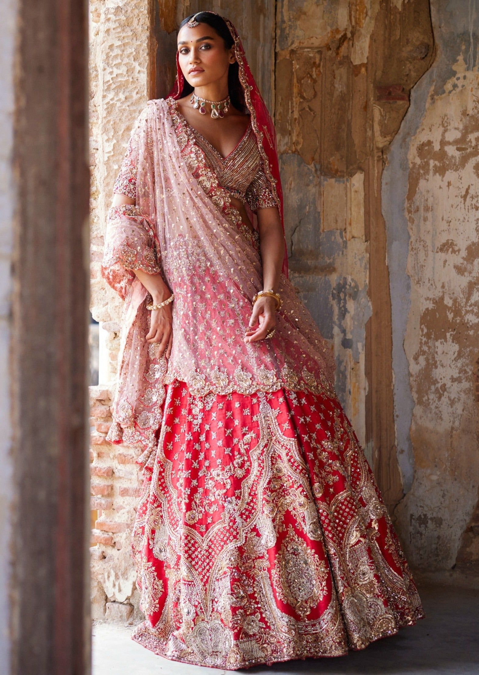 Eris Red Raw Silk Bridal Lehenga