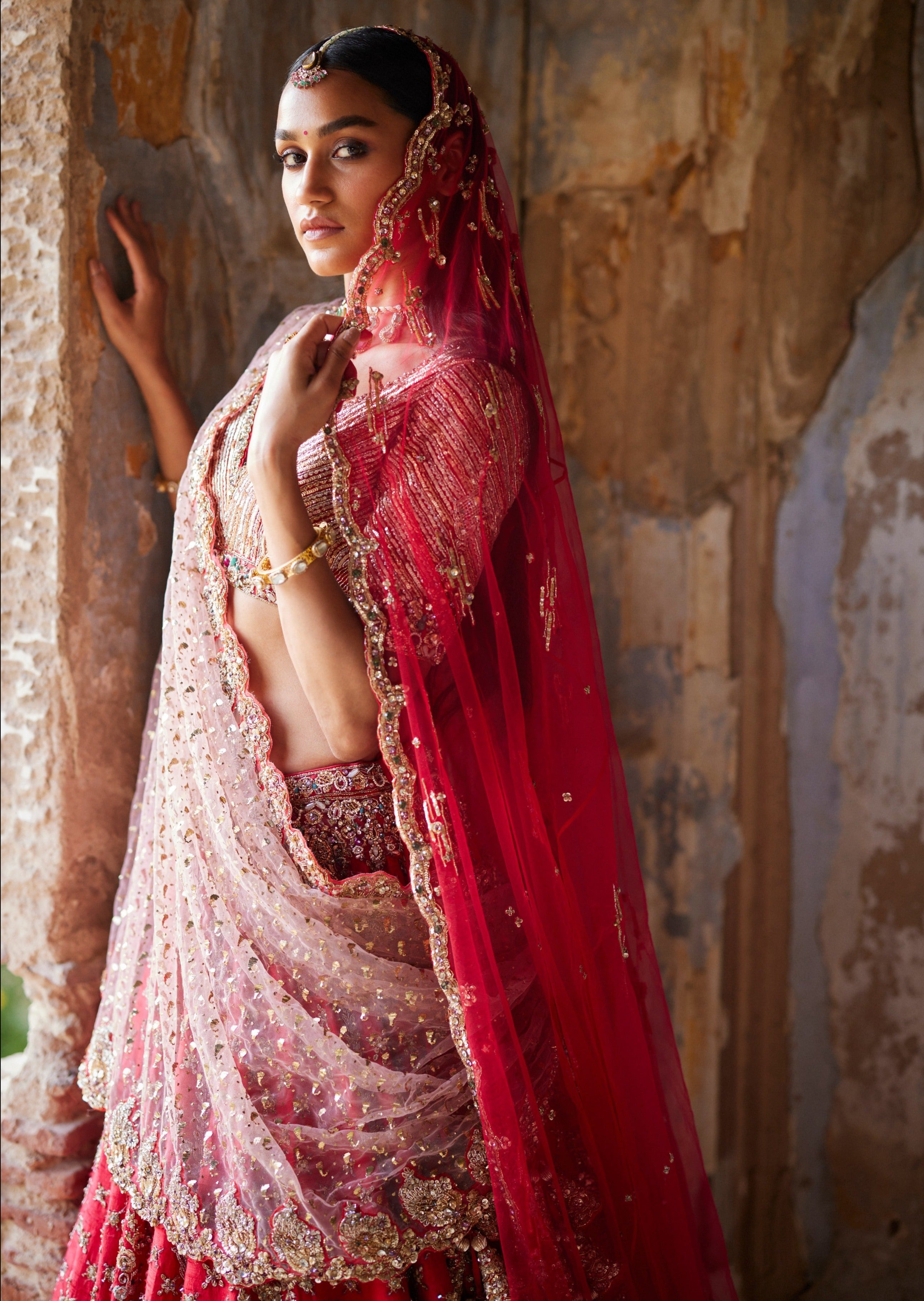Eris Red Raw Silk Bridal Lehenga