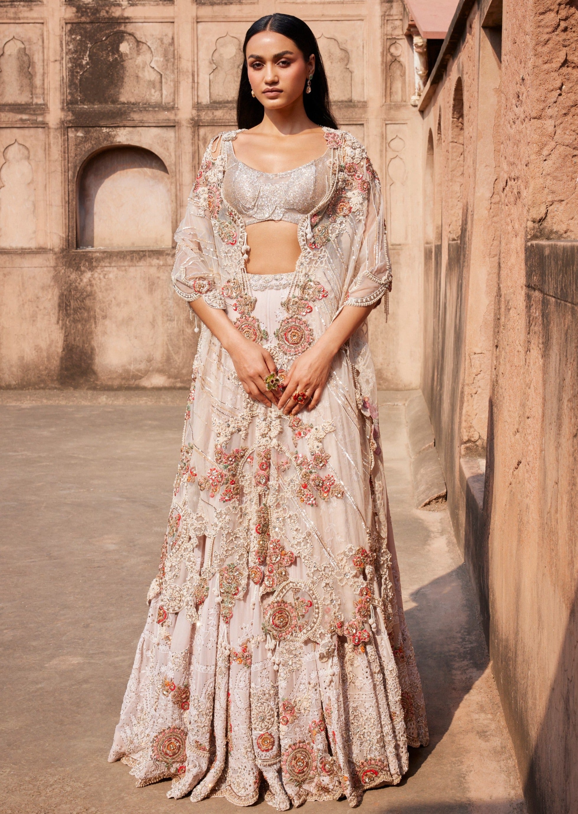 Evadne Off-White Chikankari Lehenga