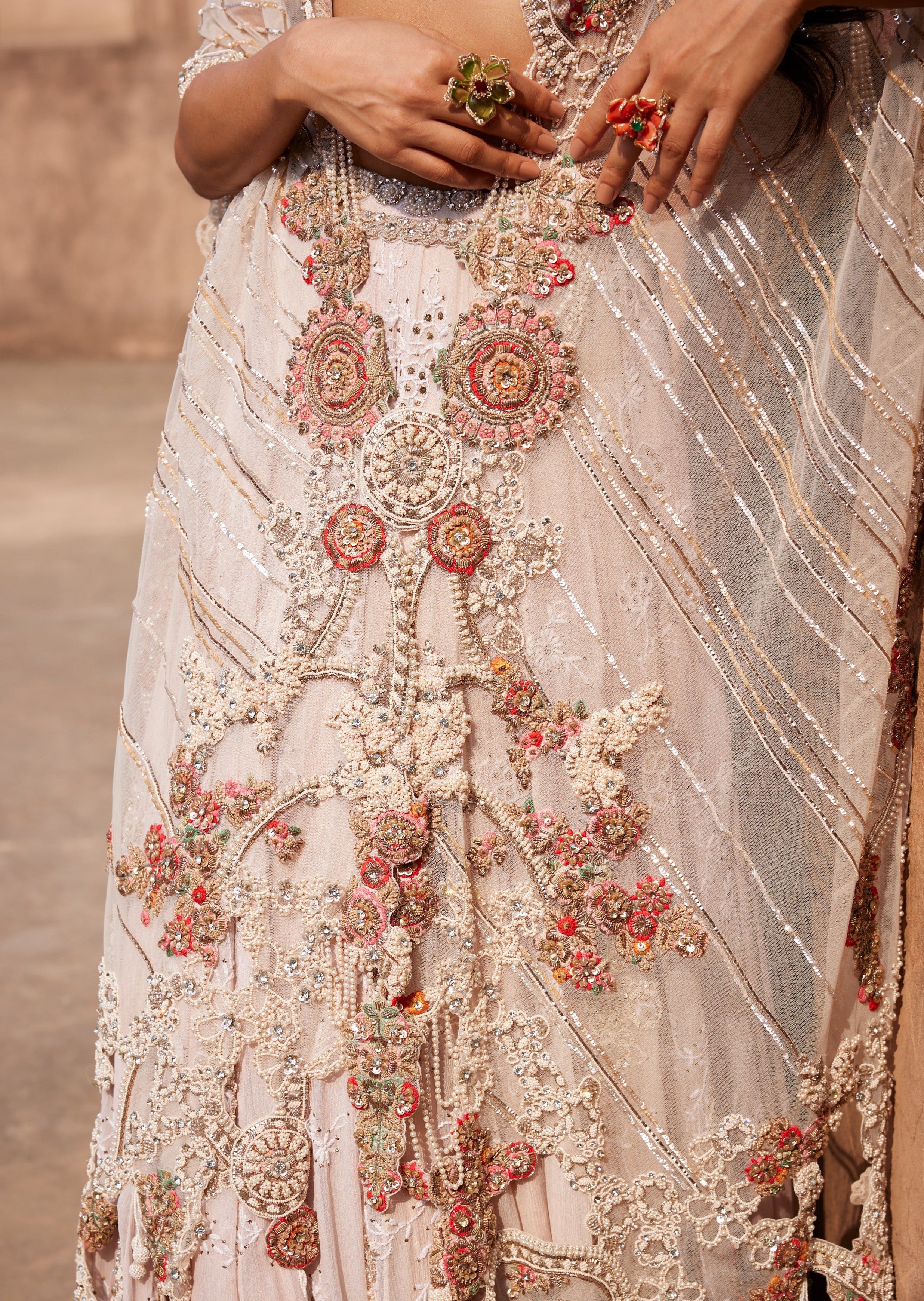 Evadne Off-White Chikankari Lehenga