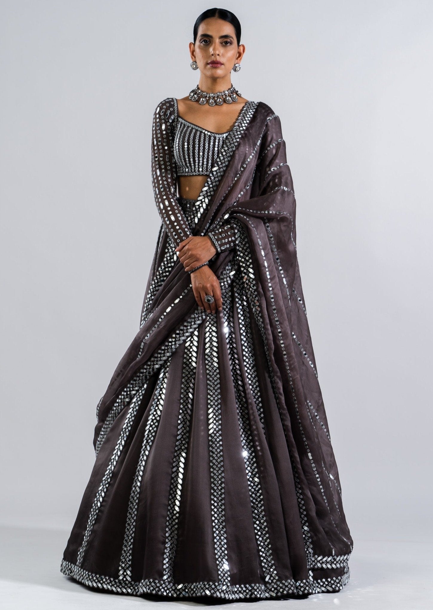 Charcoal Grey Tulle Lehenga