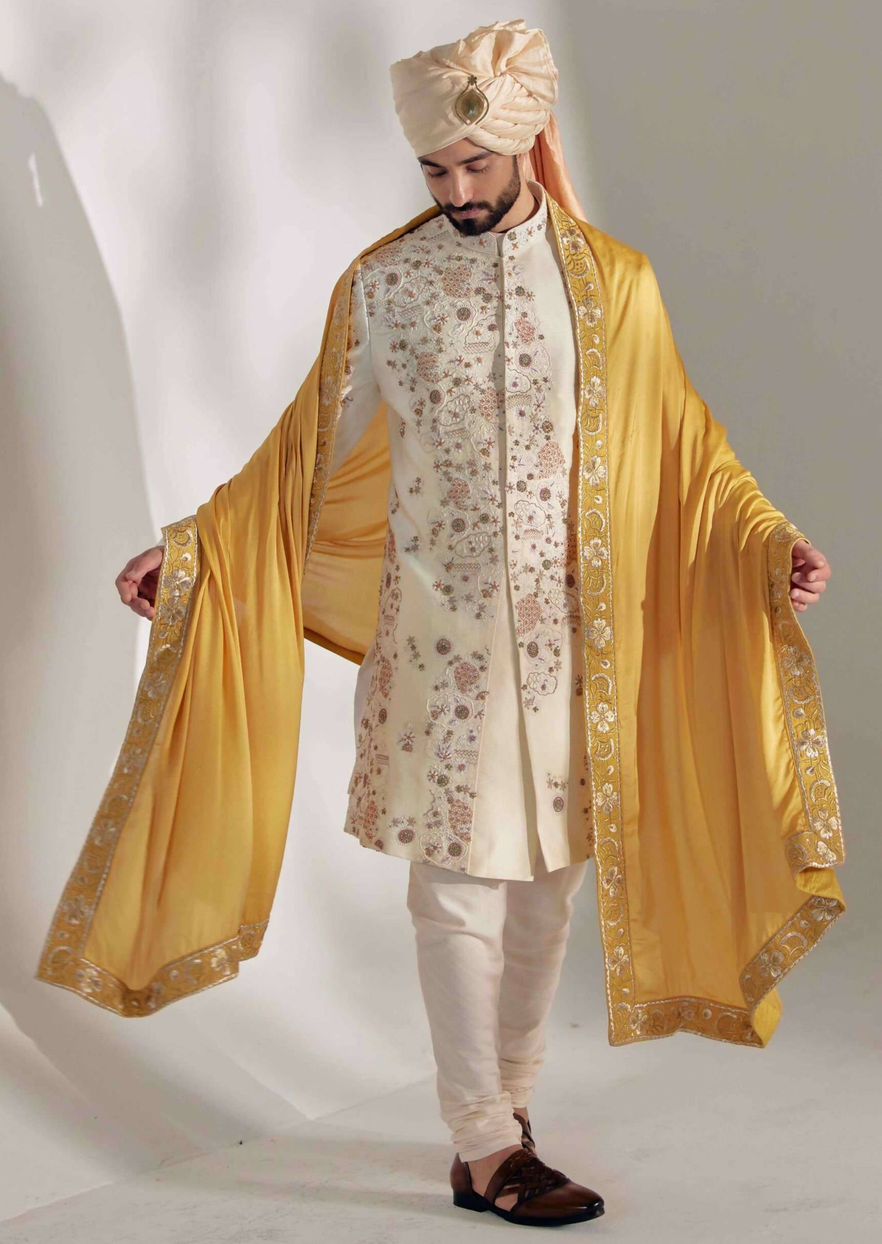 Ivory Ochre Sherwani Set