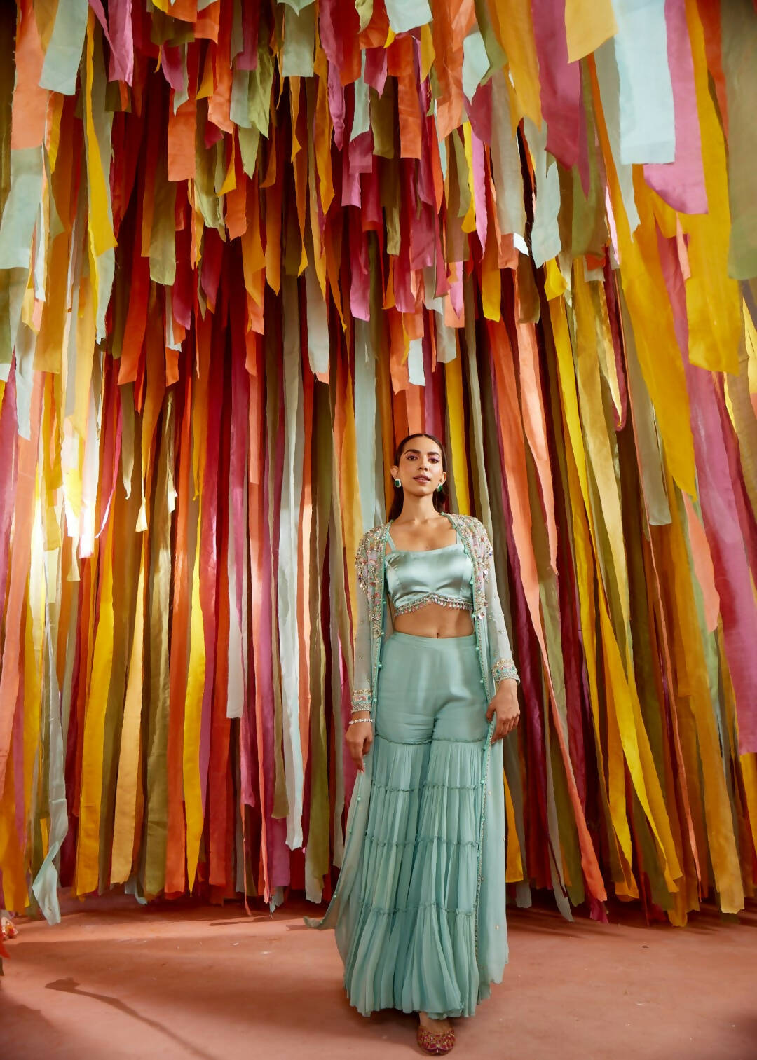 Mint Green Cape and Sharara Set