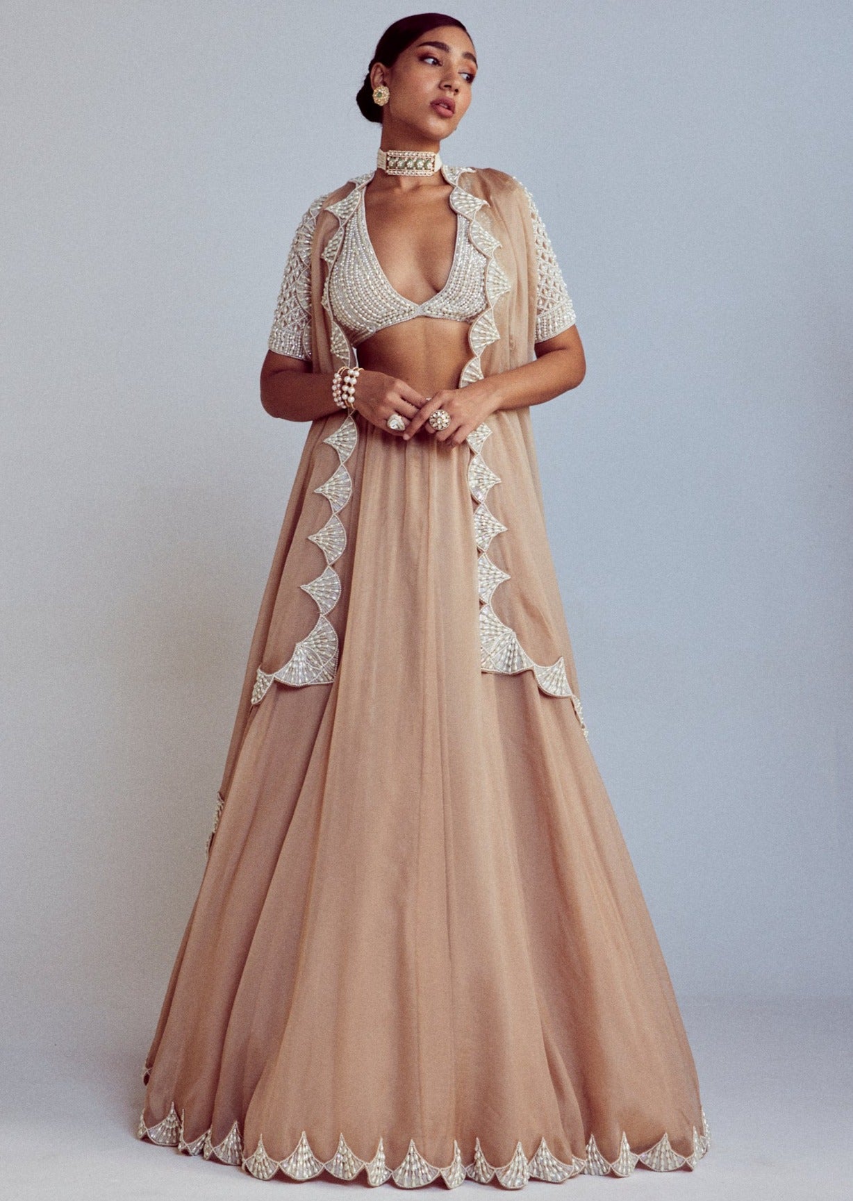 Beige Organza Lehenga Set