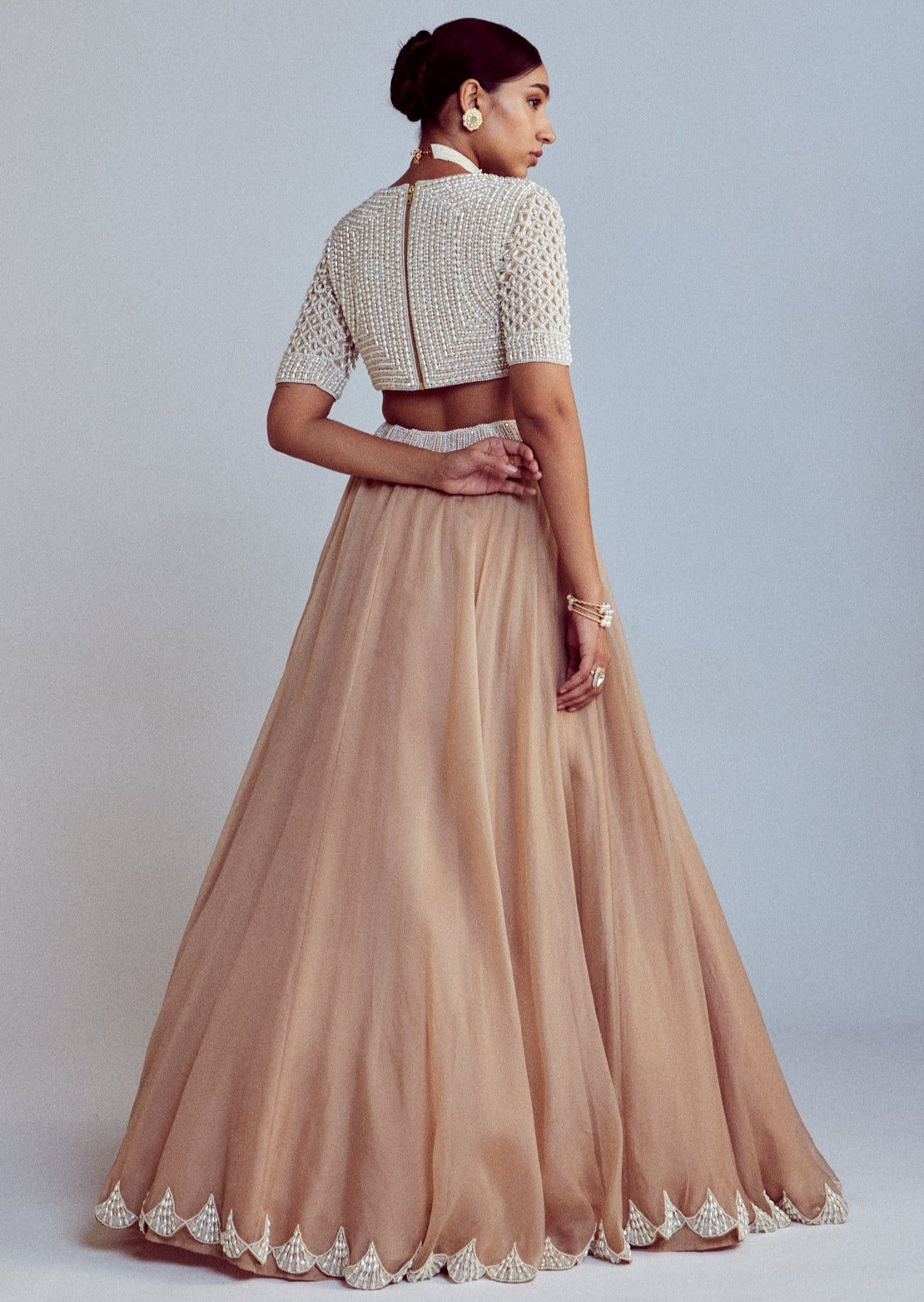 Beige Organza Lehenga Set