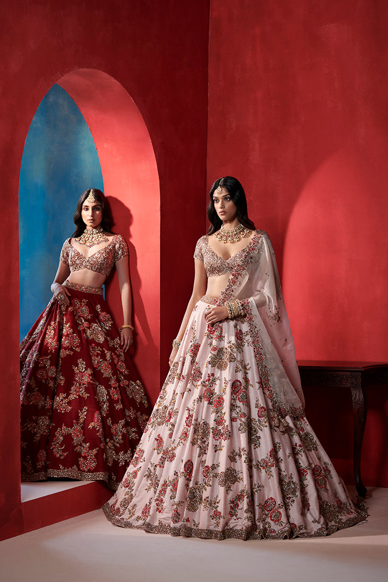 Leia Burgundy Floral Bridal Lehenga Set