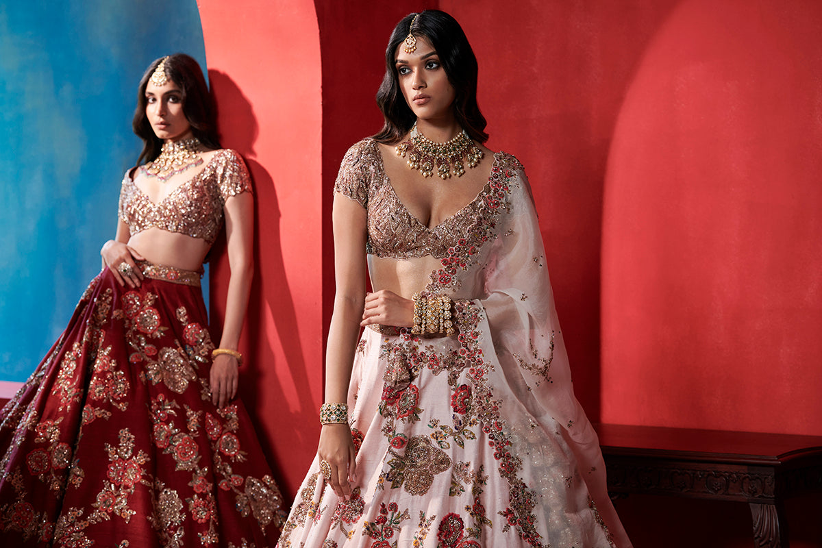 Leia Burgundy Floral Bridal Lehenga Set