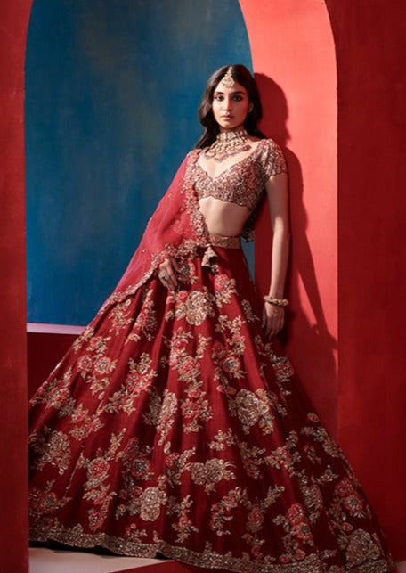 Leia Burgundy Floral Bridal Lehenga Set