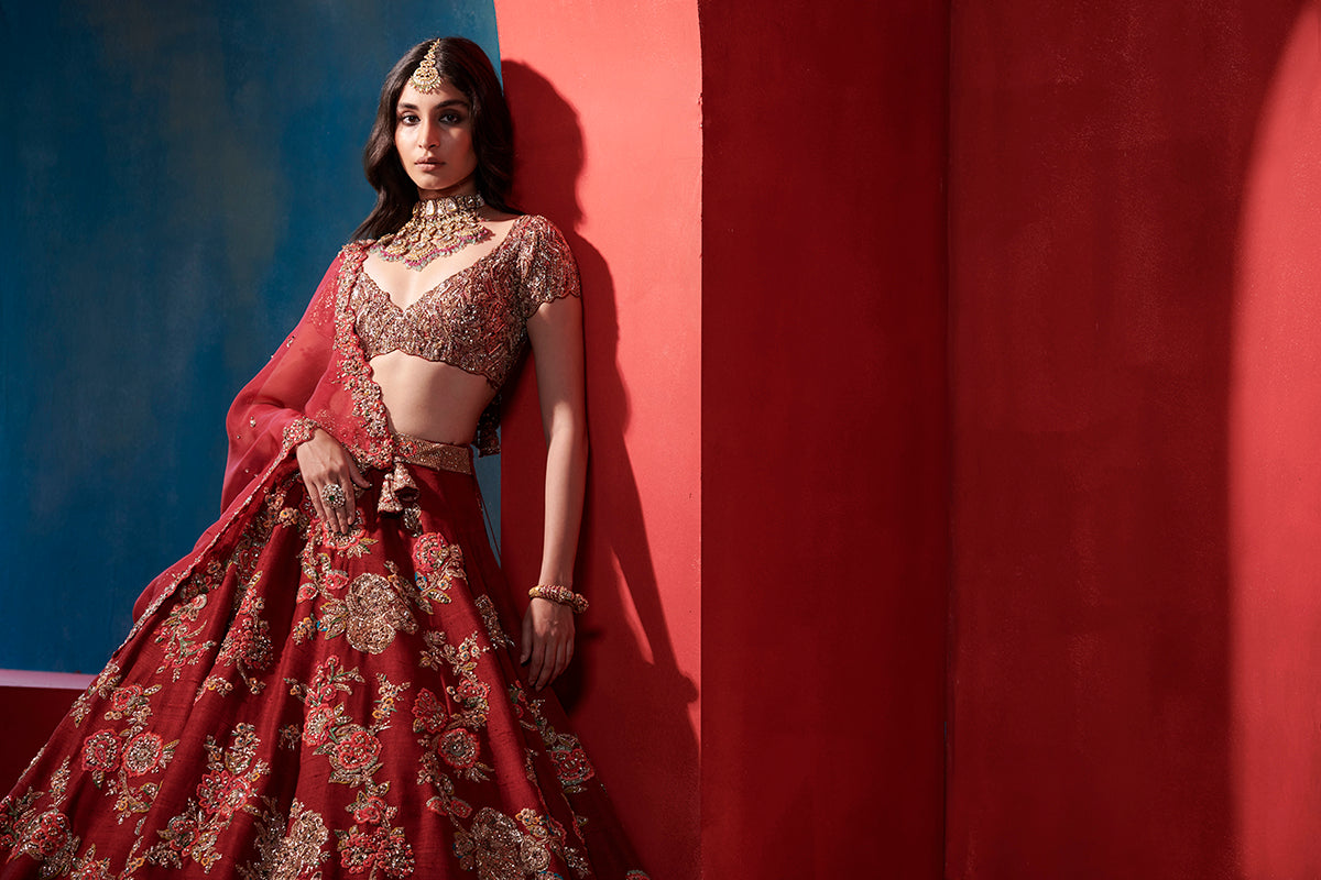 Leia Burgundy Floral Bridal Lehenga Set