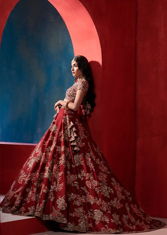 Leia Burgundy Floral Bridal Lehenga Set