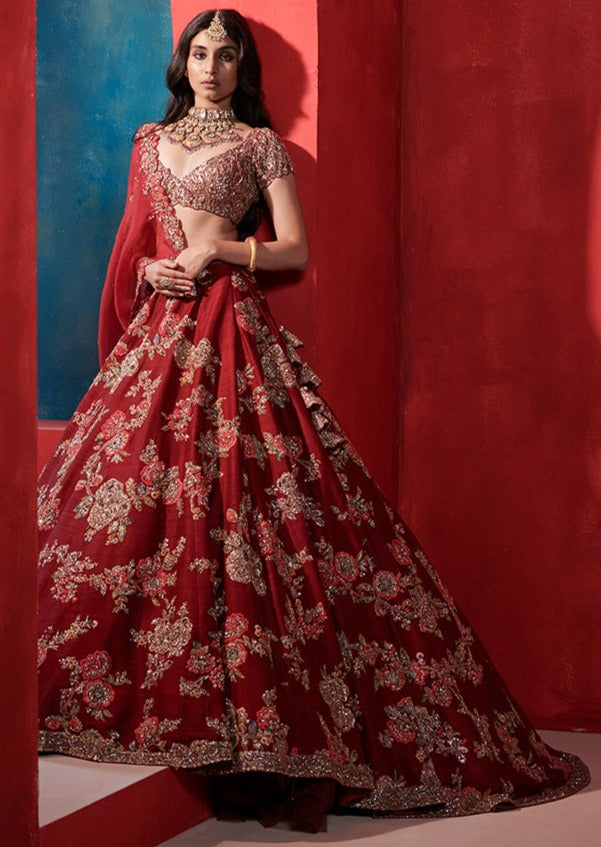 Leia Burgundy Floral Bridal Lehenga Set