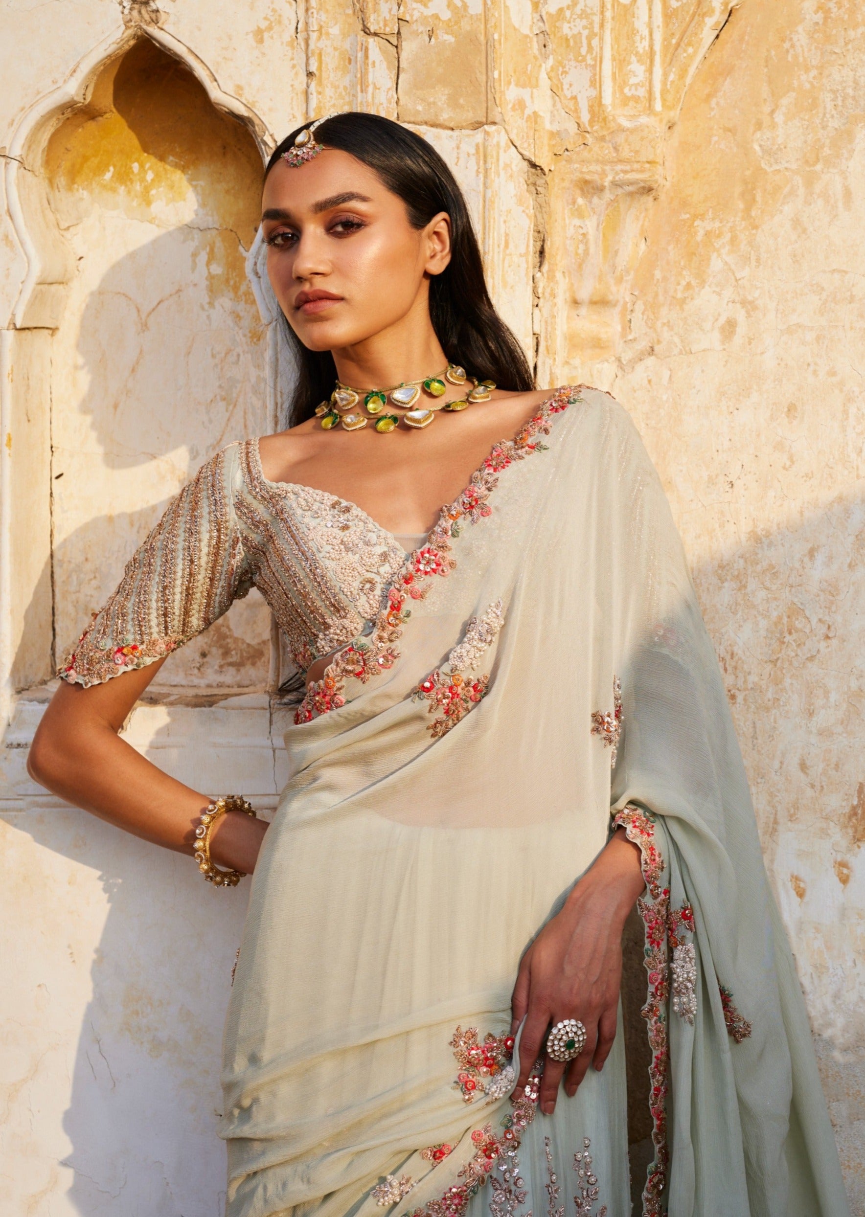 Ida Dusty Mint Kalidaar Bridal Sari