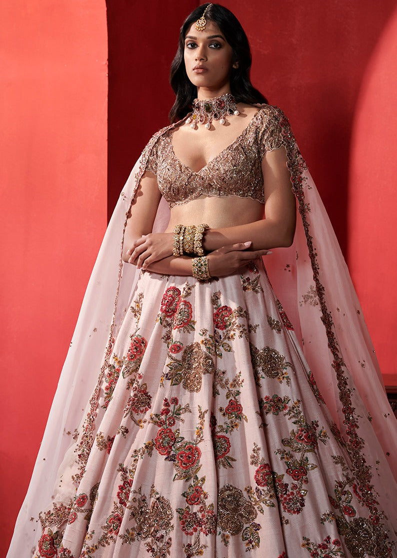 Leia Seashell Pink Floral Bridal Lehenga Set